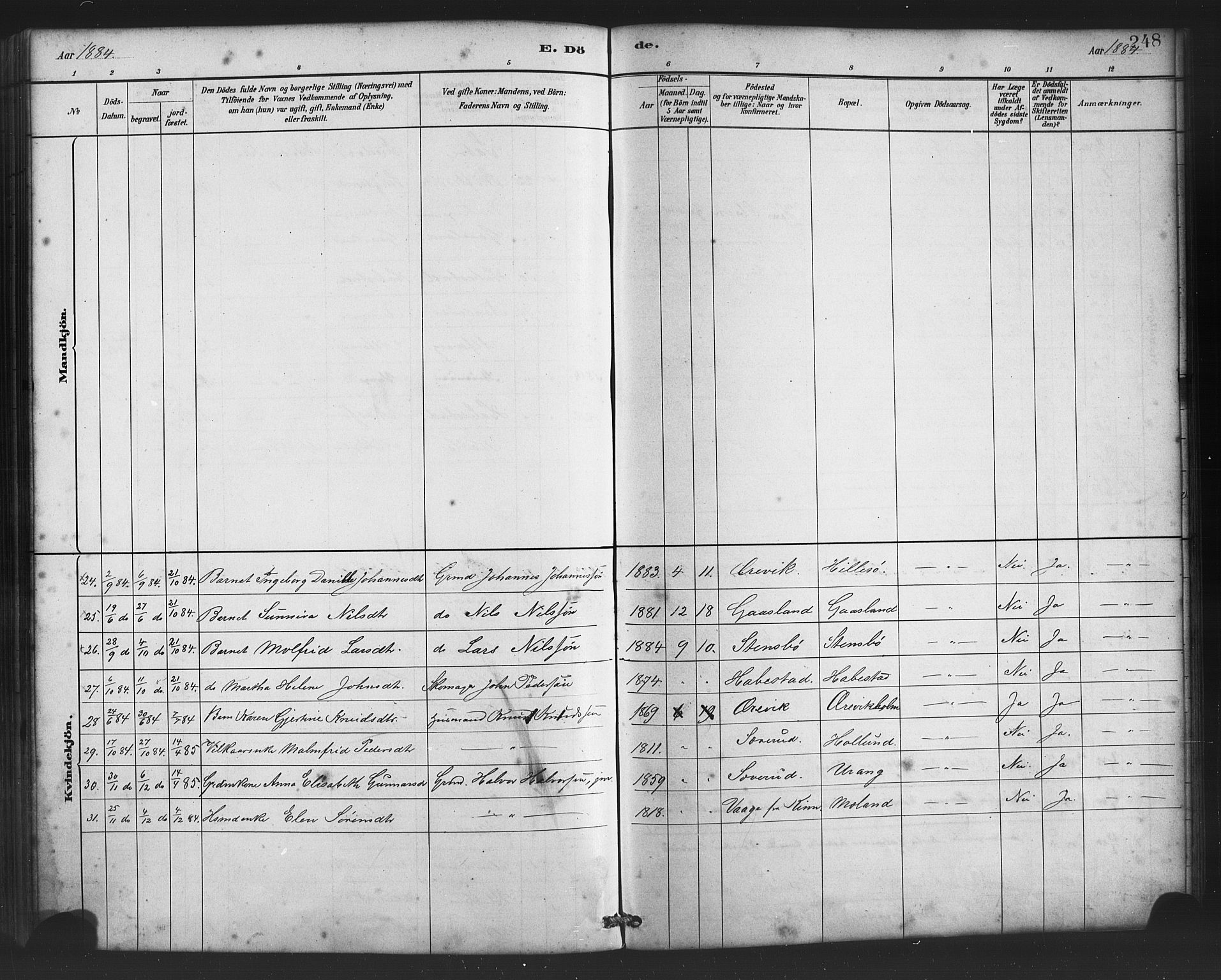 Finnås sokneprestembete, AV/SAB-A-99925/H/Ha/Haa/Haac/L0001: Parish register (official) no. C 1, 1881-1894, p. 248