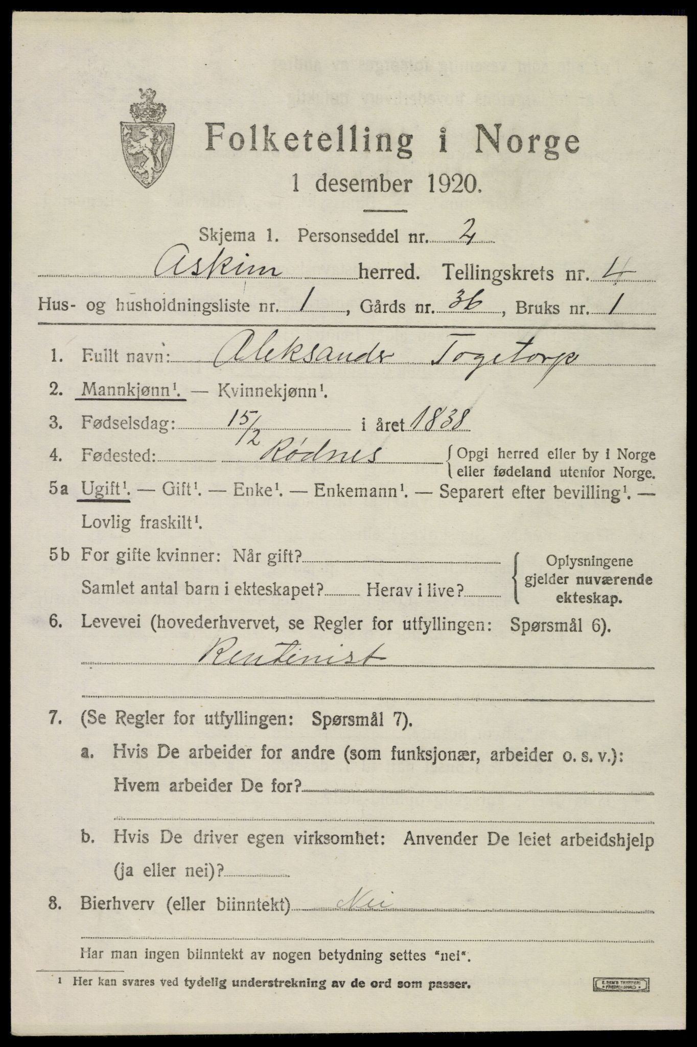 SAO, 1920 census for Askim, 1920, p. 7973