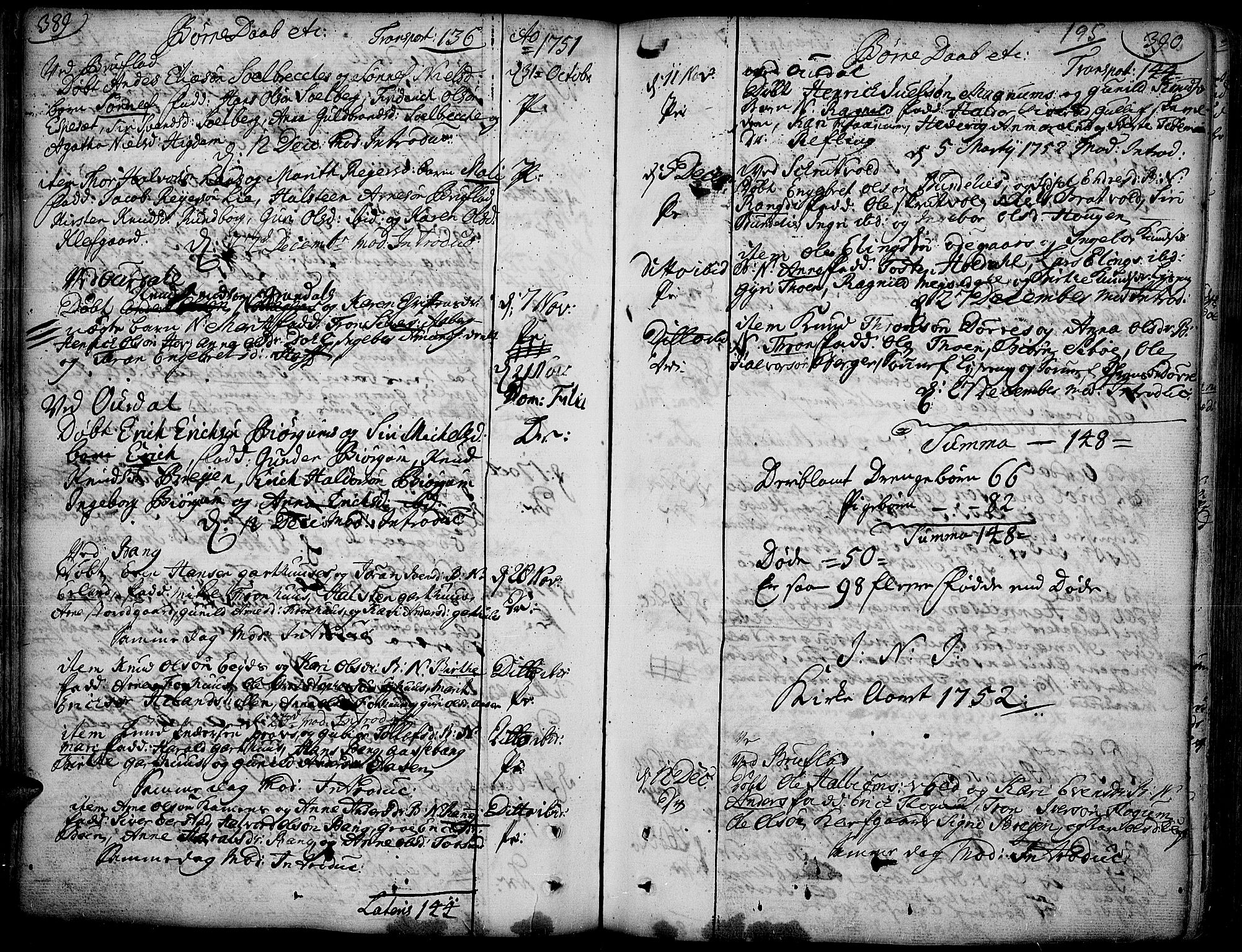 Aurdal prestekontor, AV/SAH-PREST-126/H/Ha/Haa/L0004: Parish register (official) no. 4, 1730-1762, p. 389-390