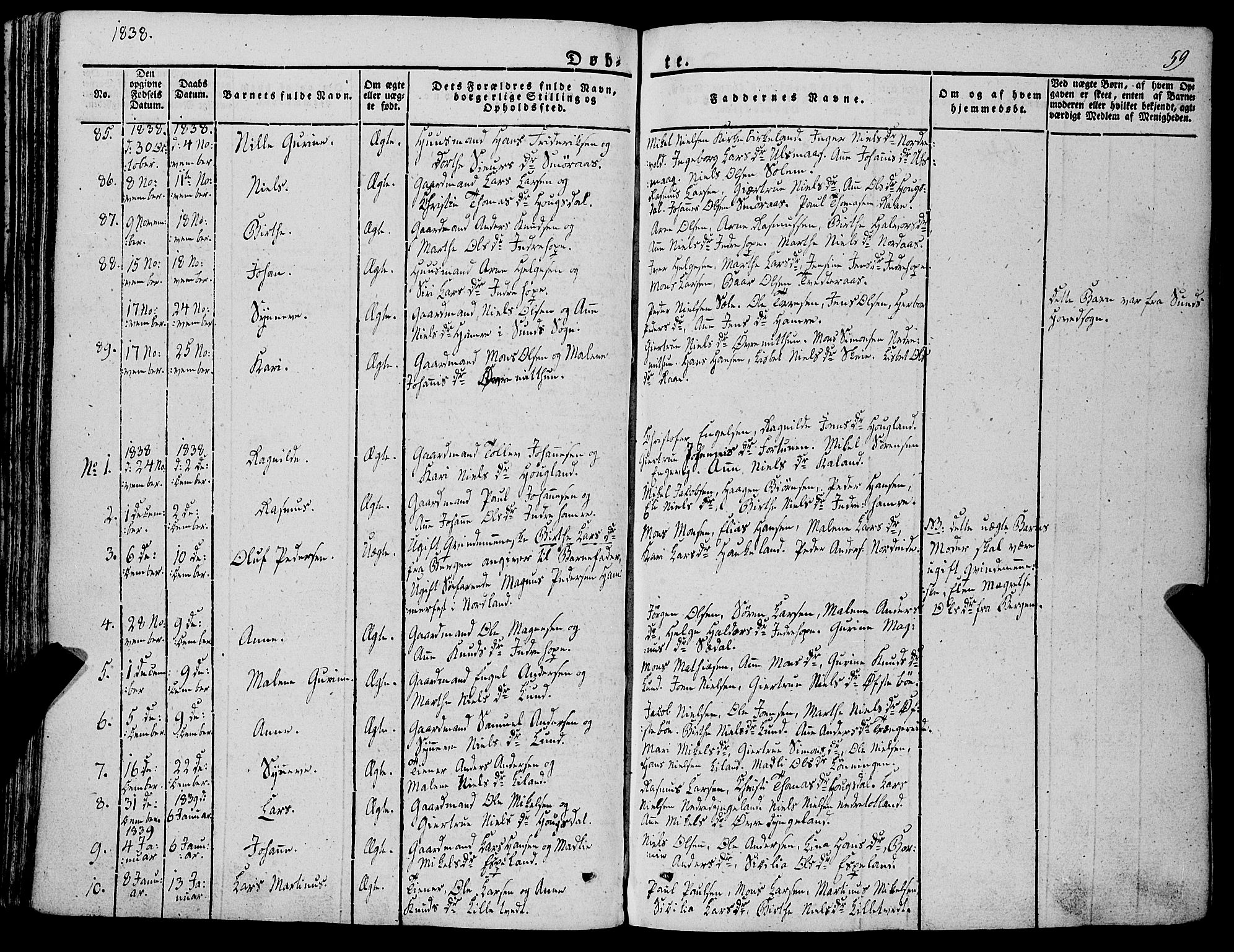 Fana Sokneprestembete, SAB/A-75101/H/Haa/Haaa/L0008: Parish register (official) no. A 8, 1829-1851, p. 59