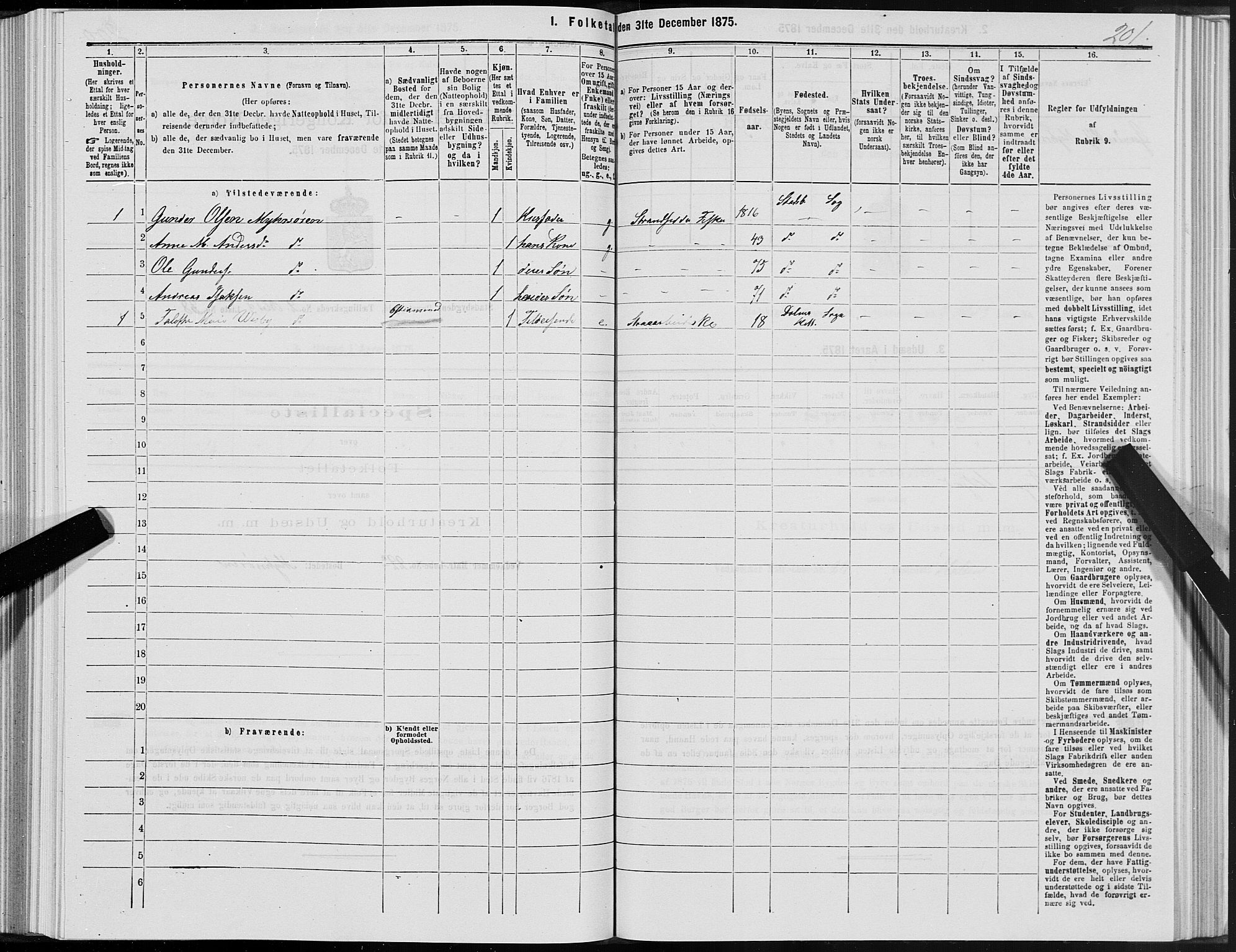 SAT, 1875 census for 1625P Stadsbygd, 1875, p. 1201