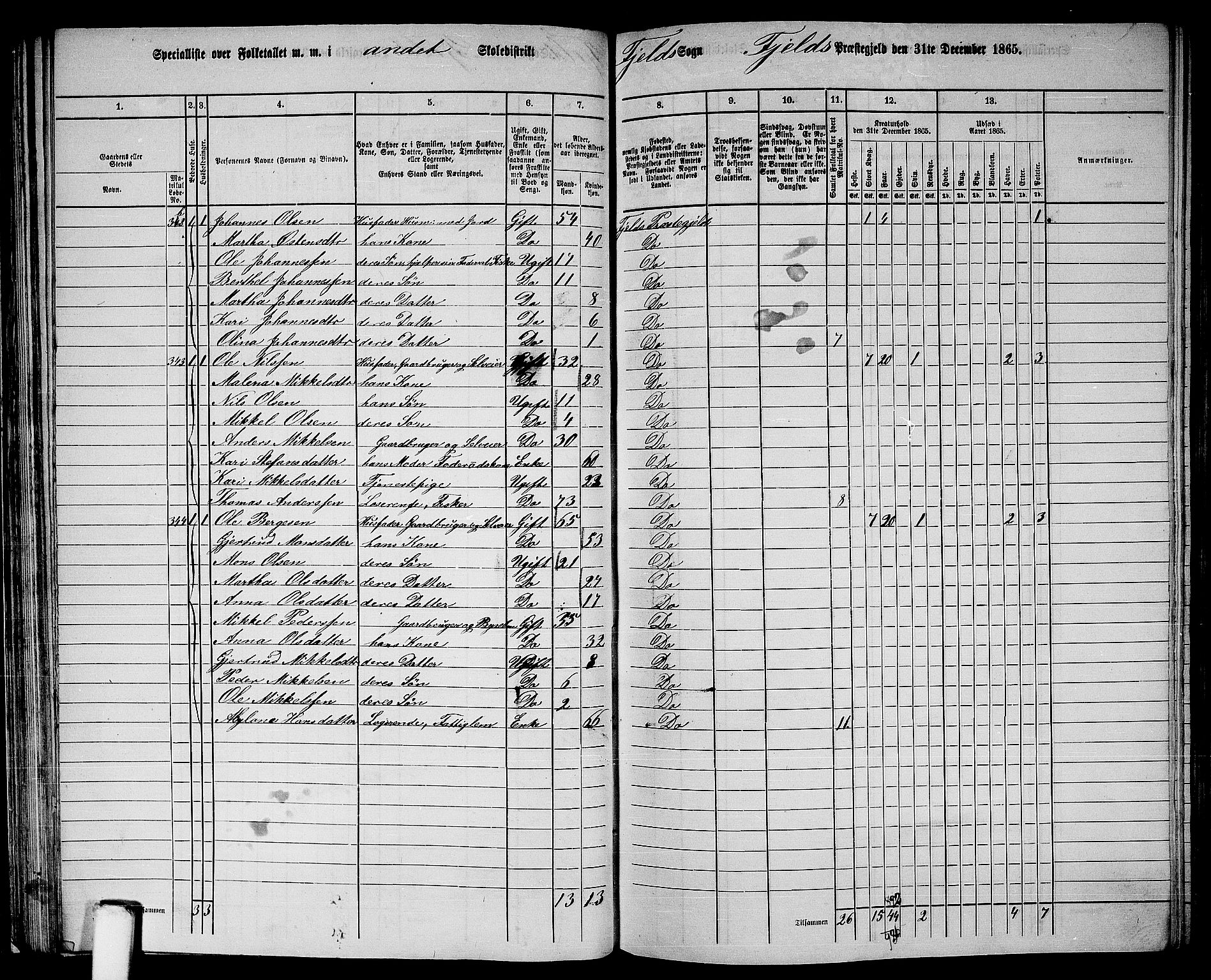 RA, 1865 census for Fjell, 1865, p. 46