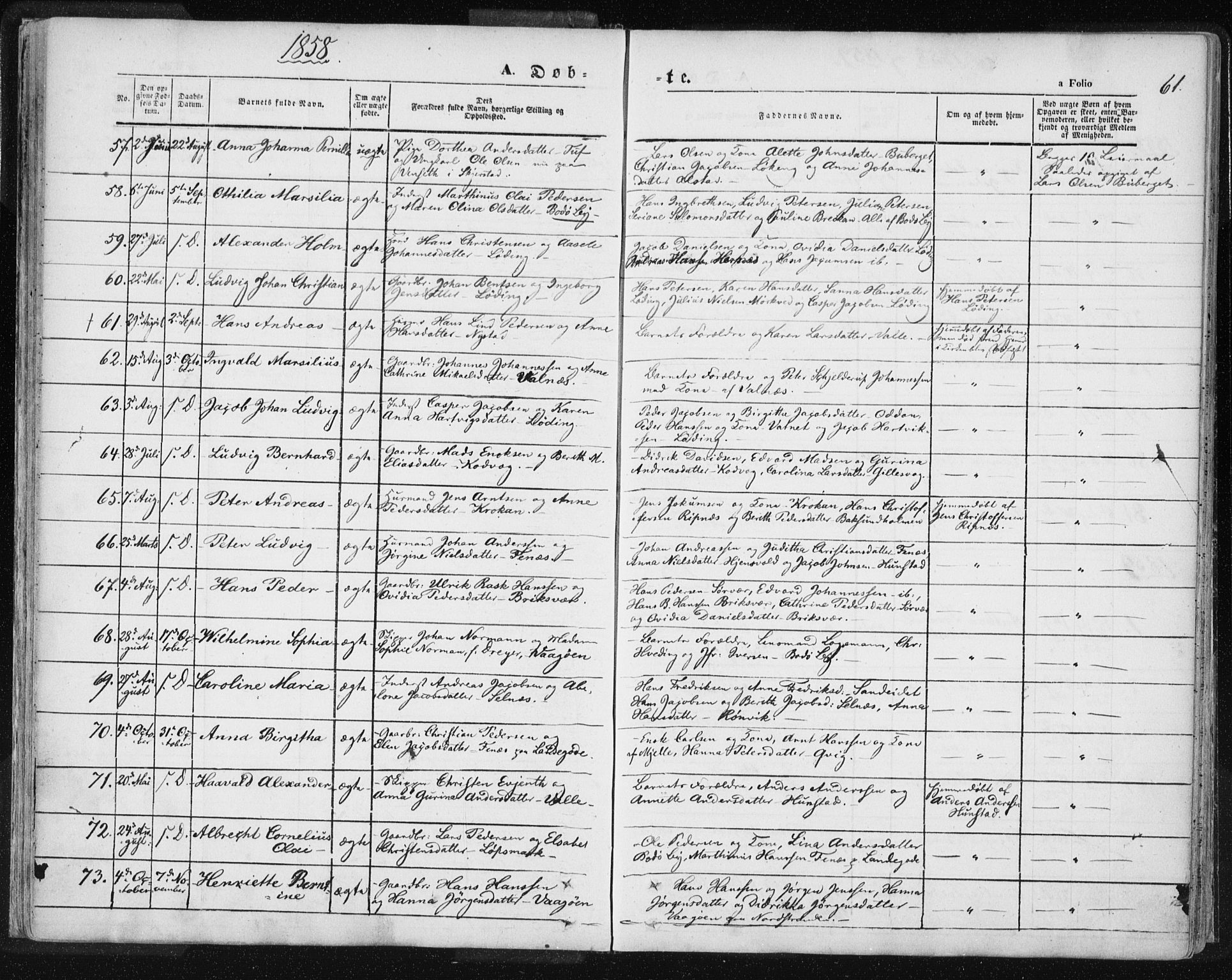 Ministerialprotokoller, klokkerbøker og fødselsregistre - Nordland, AV/SAT-A-1459/801/L0007: Parish register (official) no. 801A07, 1845-1863, p. 61