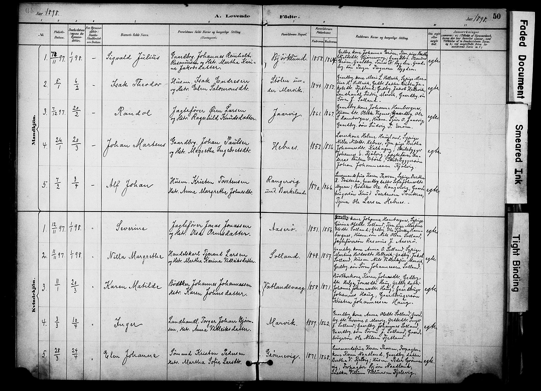 Jelsa sokneprestkontor, SAST/A-101842/01/IV: Parish register (official) no. A 10, 1884-1906, p. 50