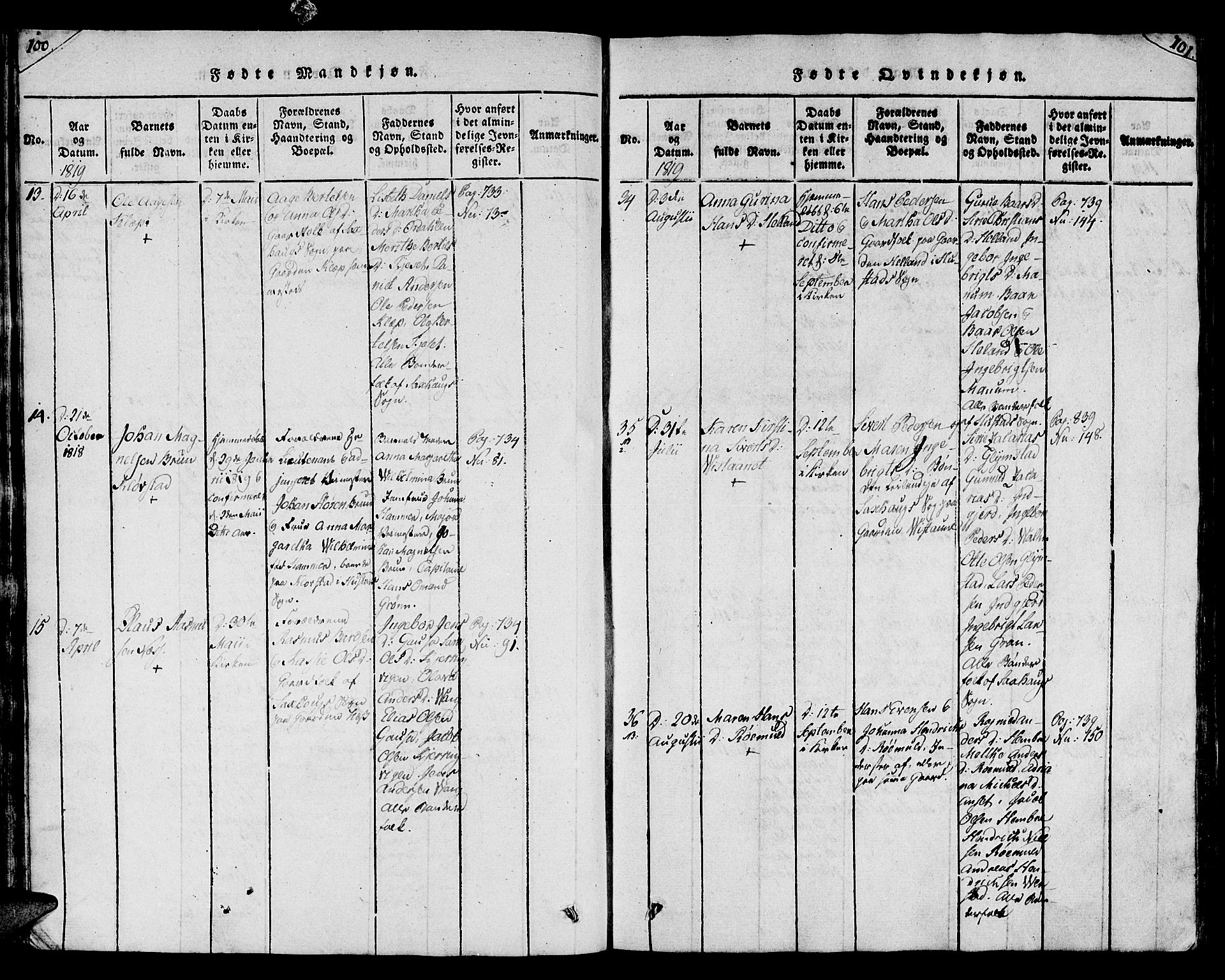 Ministerialprotokoller, klokkerbøker og fødselsregistre - Nord-Trøndelag, AV/SAT-A-1458/730/L0275: Parish register (official) no. 730A04, 1816-1822, p. 100-101