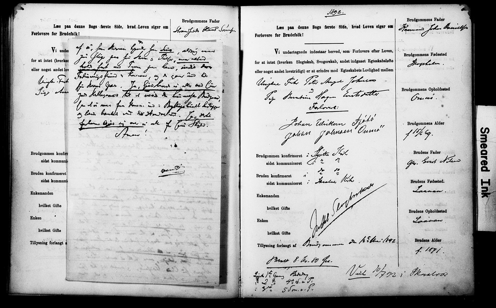 Uten arkivreferanse**, SAT/-: Banns register no. 1 /2 (Trøgstad), 1891-1895