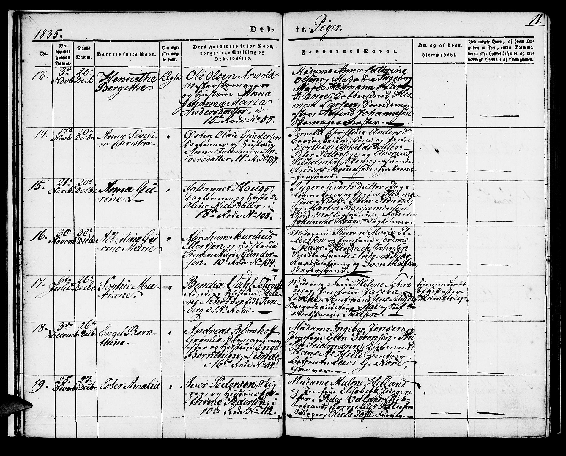 Domkirken sokneprestembete, SAB/A-74801/H/Haa/L0015: Parish register (official) no. A 14, 1835-1840, p. 11