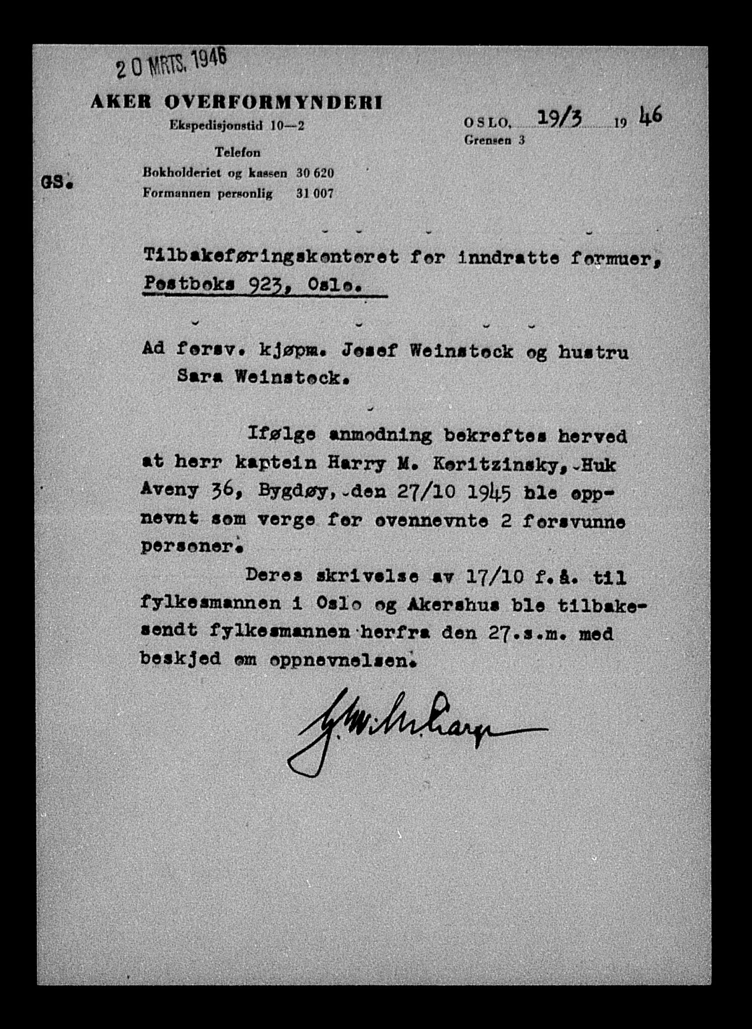 Justisdepartementet, Tilbakeføringskontoret for inndratte formuer, AV/RA-S-1564/H/Hc/Hcc/L0985: --, 1945-1947, p. 451