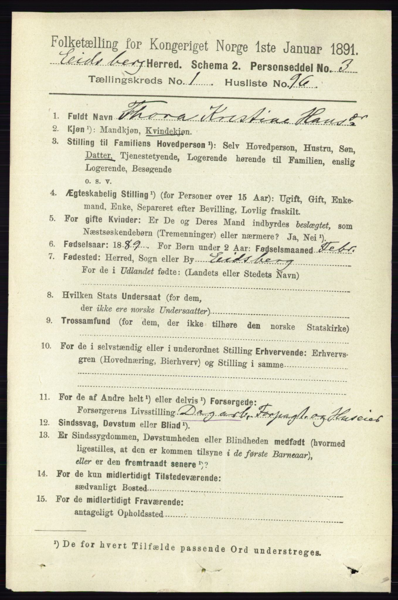 RA, 1891 census for 0125 Eidsberg, 1891, p. 755