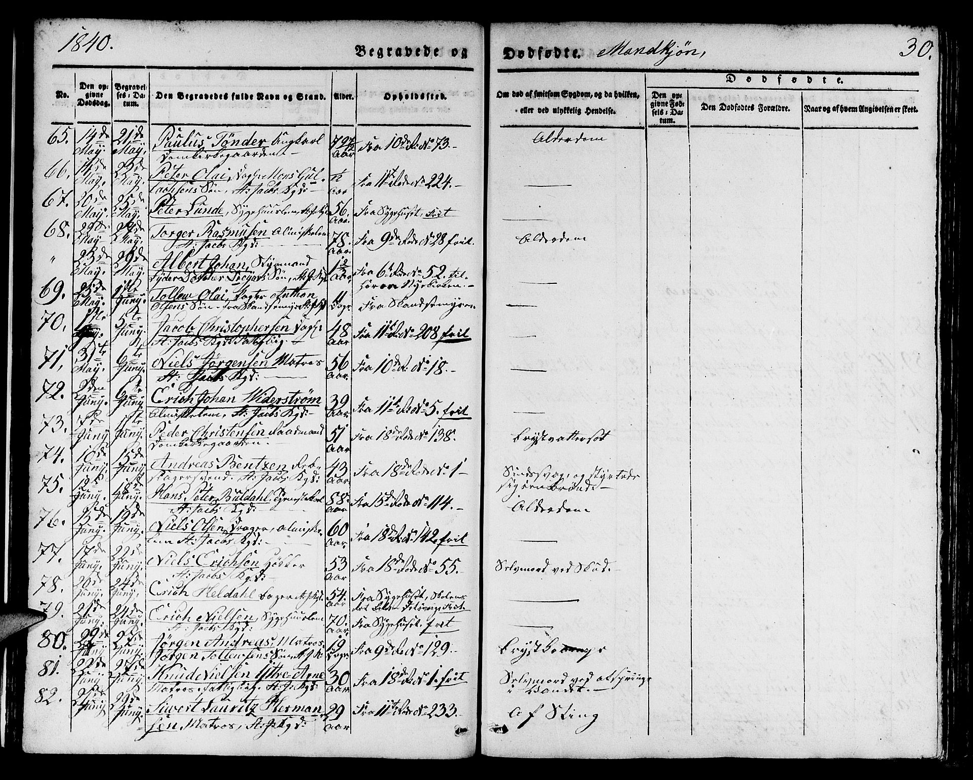 Domkirken sokneprestembete, AV/SAB-A-74801/H/Hab/L0037: Parish register (copy) no. E 1, 1836-1848, p. 30