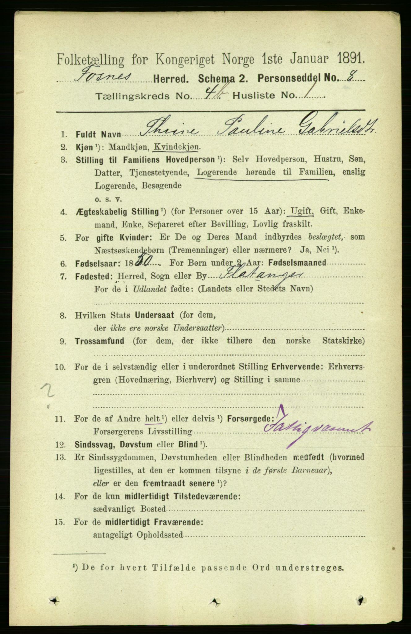 RA, 1891 census for 1748 Fosnes, 1891, p. 1716