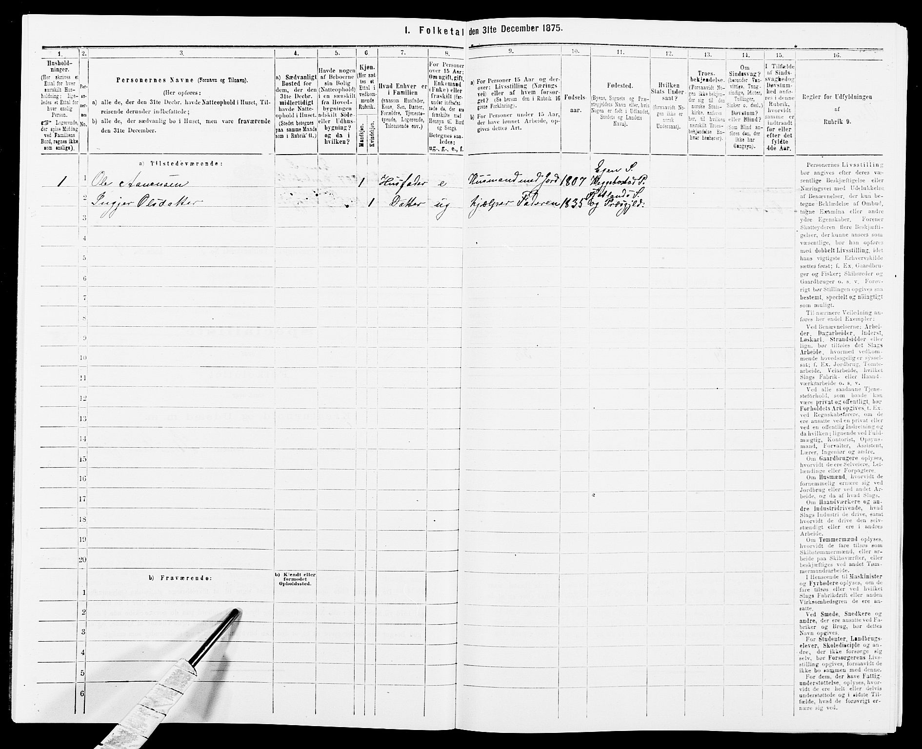 SAK, 1875 census for 1037P Kvinesdal, 1875, p. 290