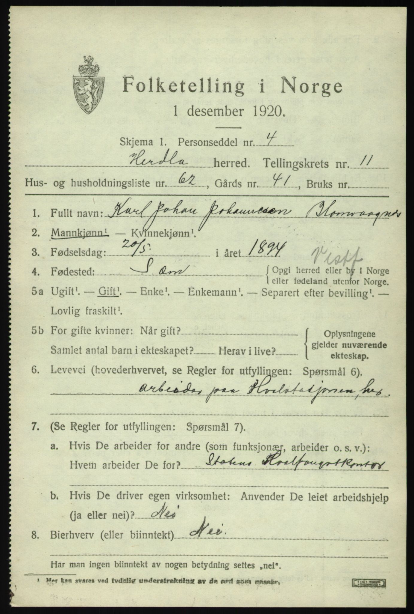 SAB, 1920 census for Herdla, 1920, p. 8329