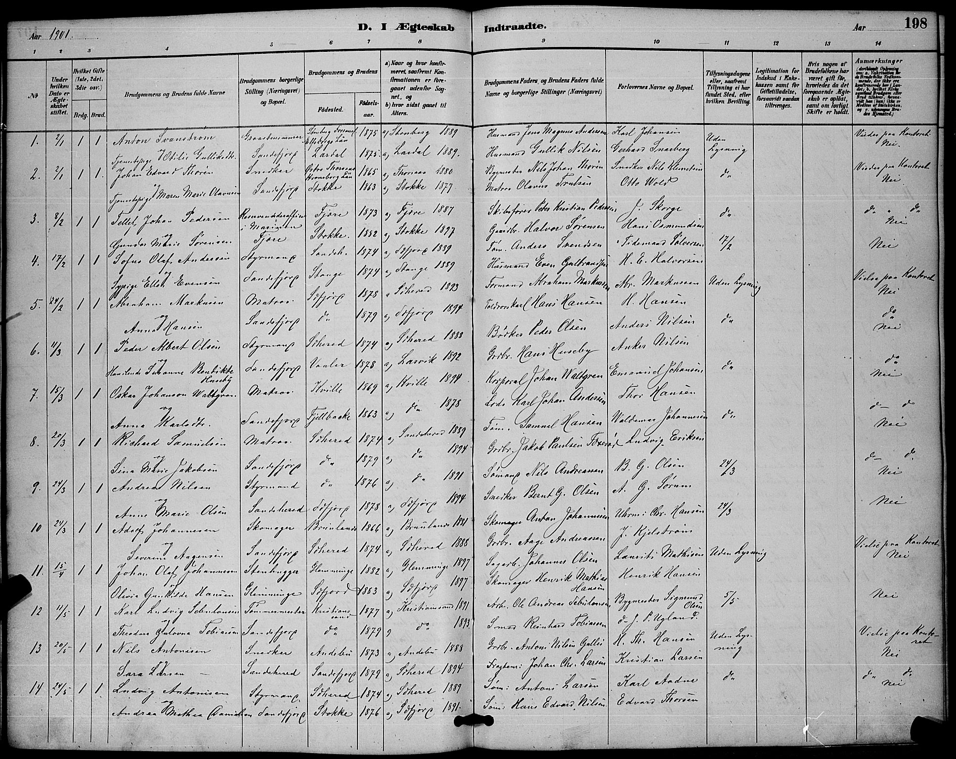 Sandefjord kirkebøker, AV/SAKO-A-315/G/Ga/L0001: Parish register (copy) no. 1, 1885-1903, p. 198