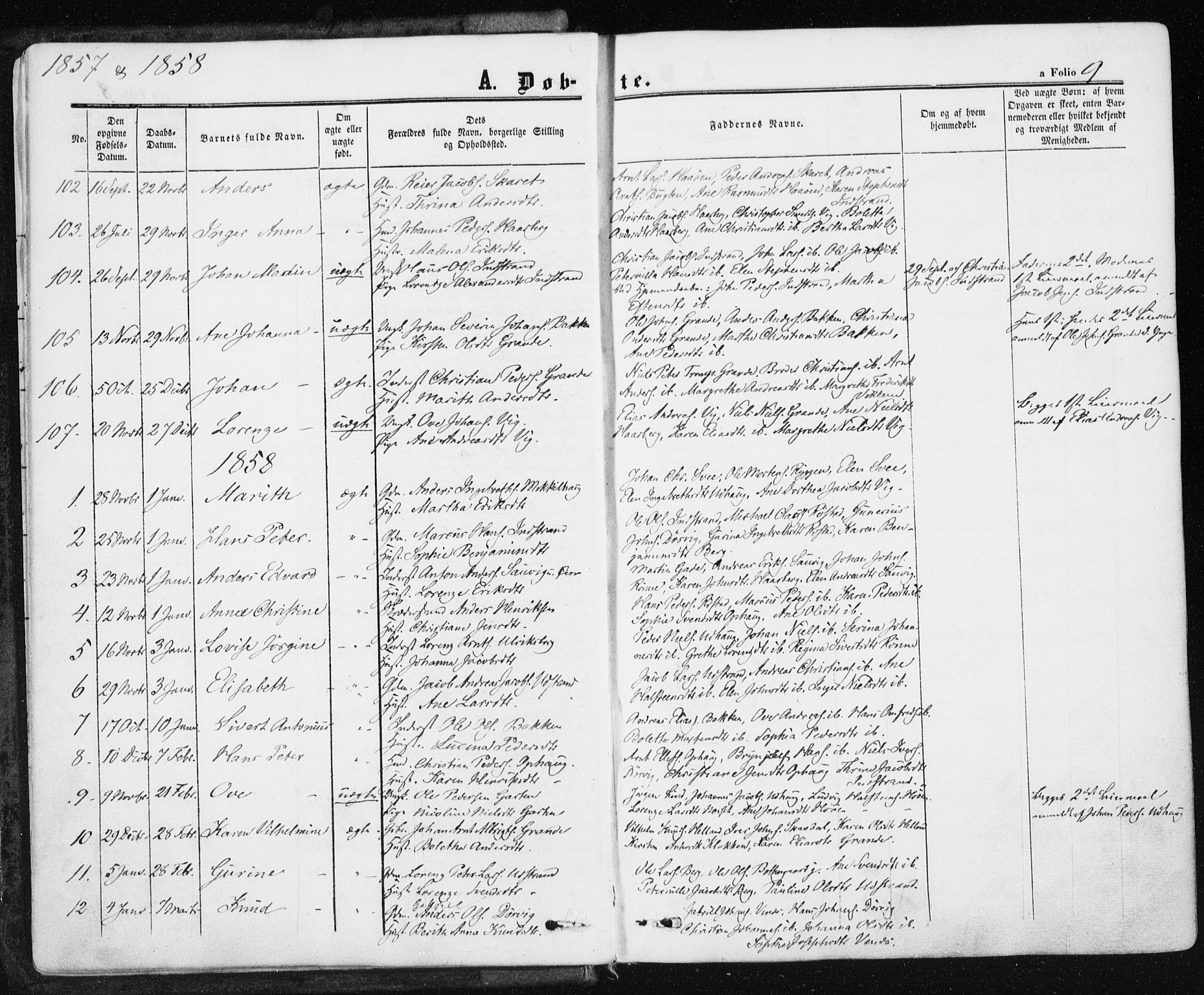 Ministerialprotokoller, klokkerbøker og fødselsregistre - Sør-Trøndelag, SAT/A-1456/659/L0737: Parish register (official) no. 659A07, 1857-1875, p. 9
