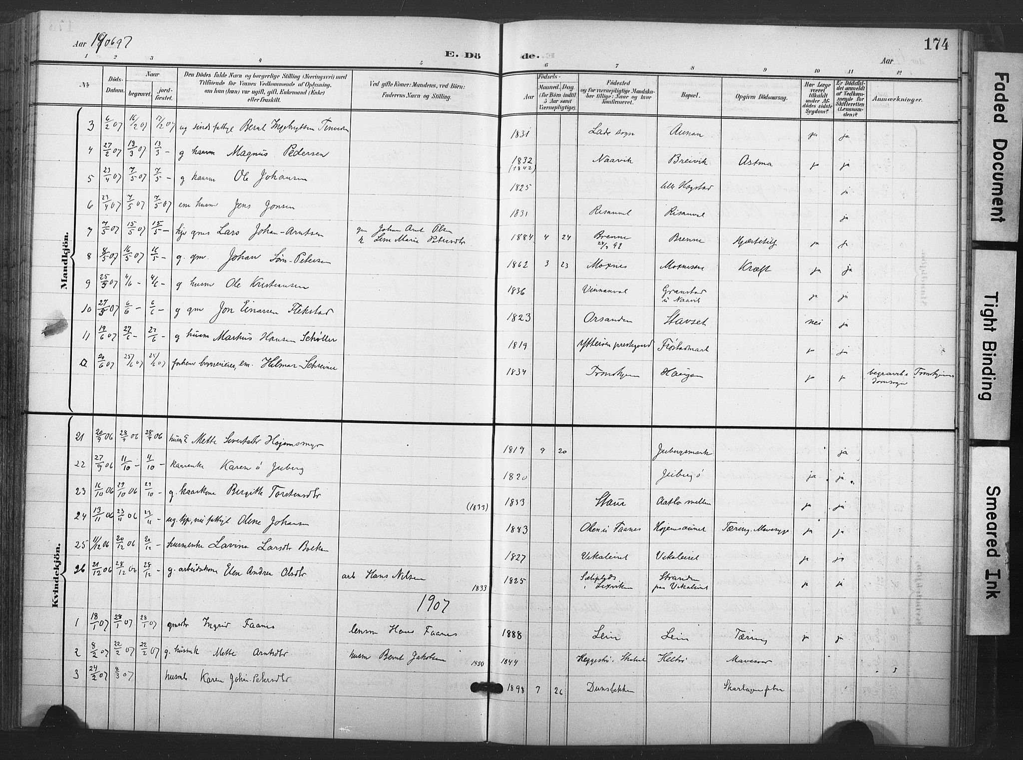 Ministerialprotokoller, klokkerbøker og fødselsregistre - Nord-Trøndelag, AV/SAT-A-1458/713/L0122: Parish register (official) no. 713A11, 1899-1910, p. 174