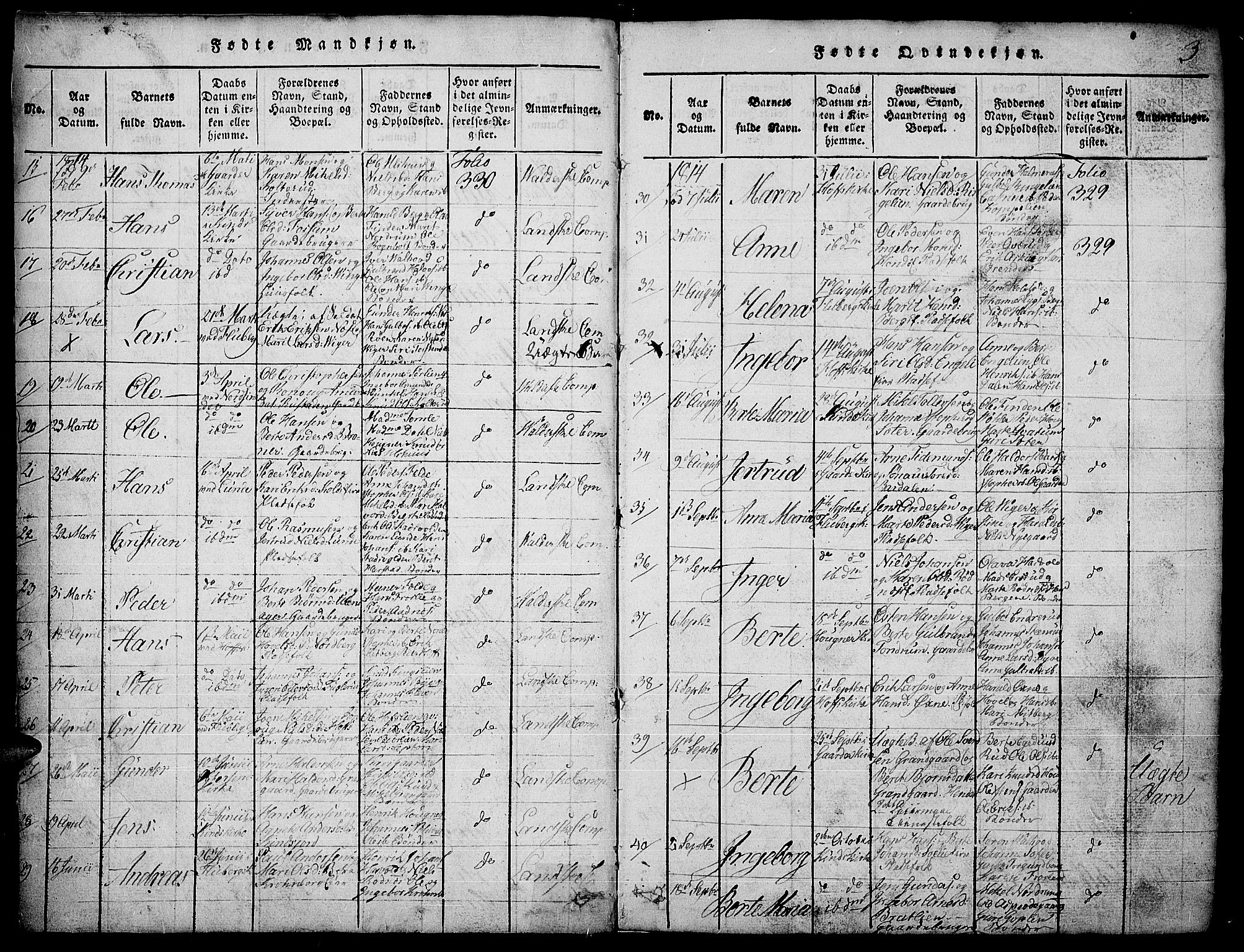 Land prestekontor, AV/SAH-PREST-120/H/Ha/Hab/L0001: Parish register (copy) no. 1, 1814-1833, p. 3