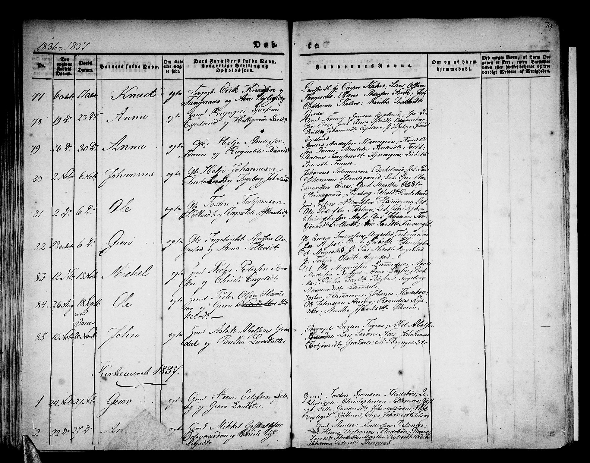 Strandebarm sokneprestembete, SAB/A-78401/H/Haa: Parish register (official) no. A 6, 1826-1843, p. 79