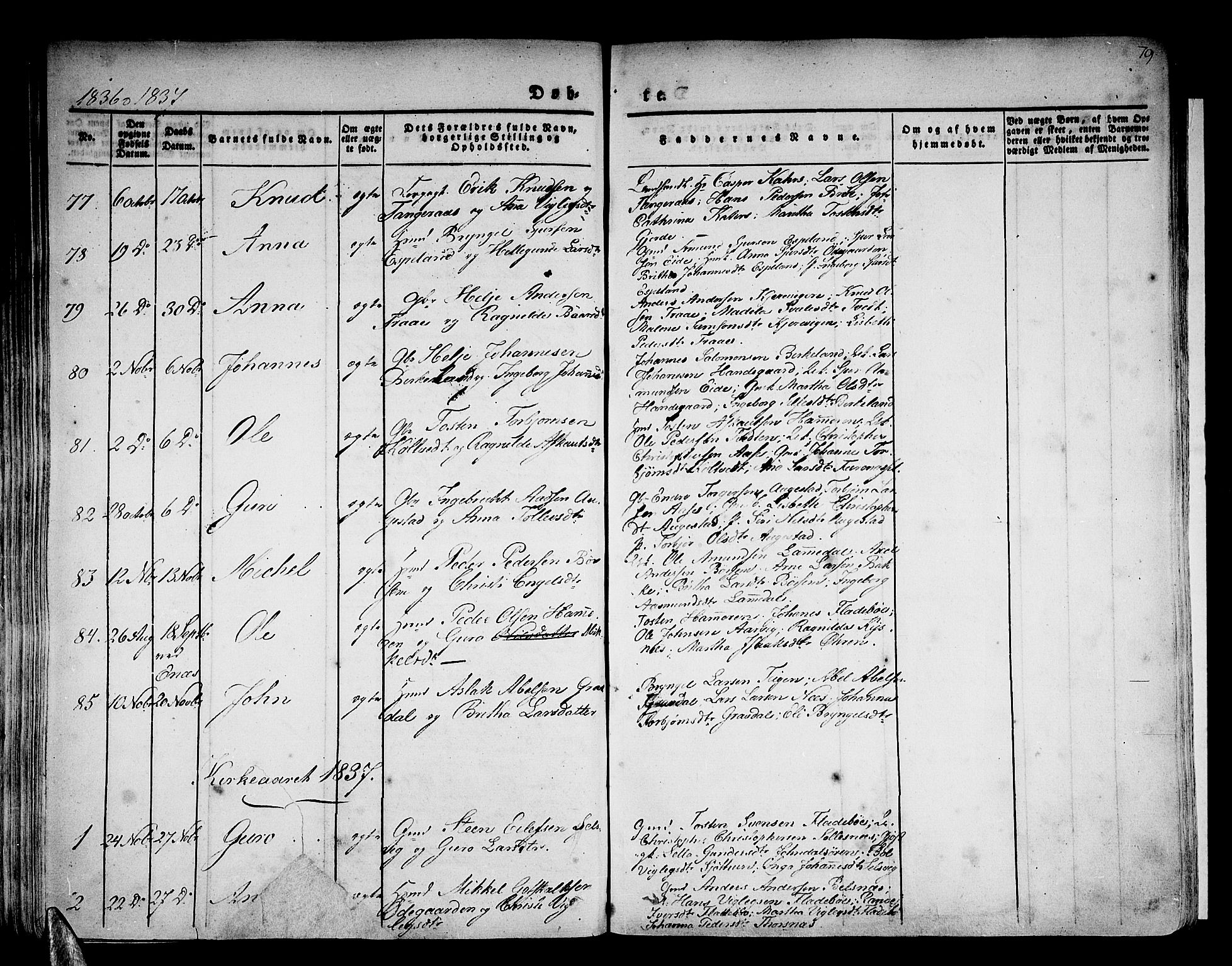 Strandebarm sokneprestembete, AV/SAB-A-78401/H/Haa: Parish register (official) no. A 6, 1826-1843, p. 79