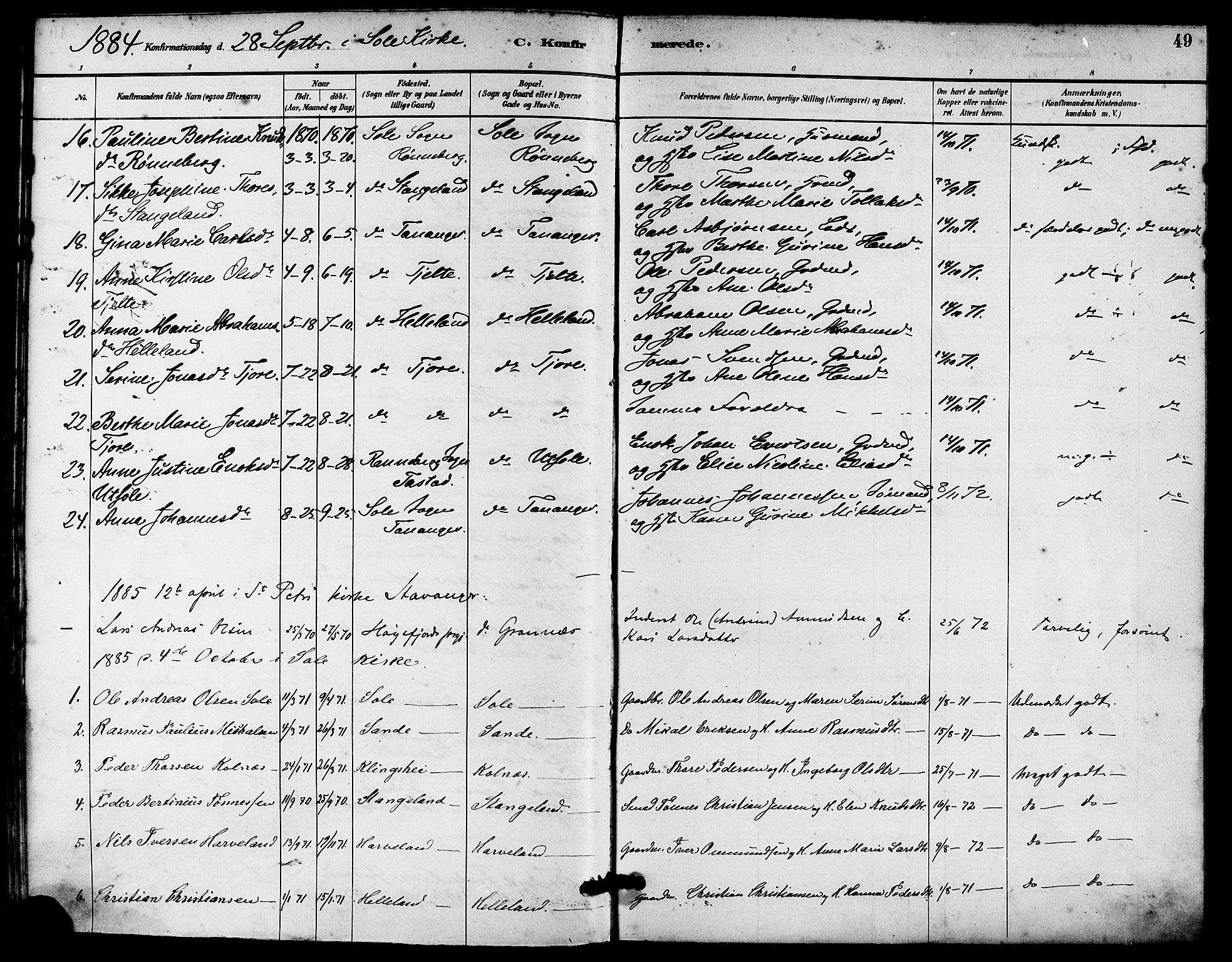 Håland sokneprestkontor, SAST/A-101802/001/30BA/L0010: Parish register (official) no. A 9, 1883-1888, p. 49