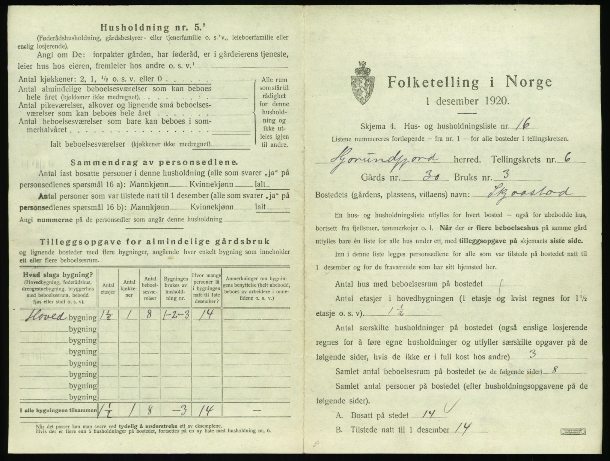 SAT, 1920 census for Hjørundfjord, 1920, p. 303