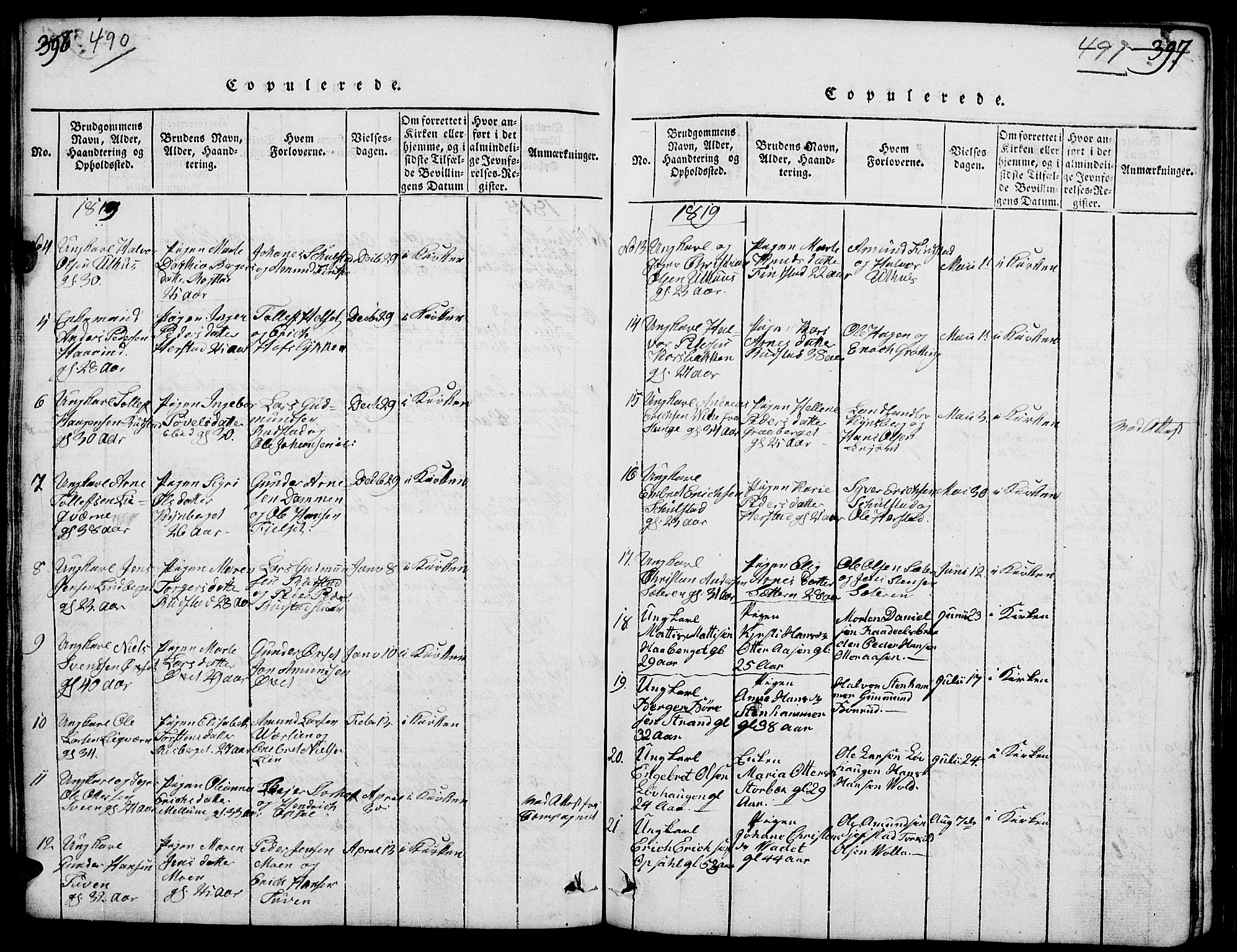 Elverum prestekontor, SAH/PREST-044/H/Ha/Hab/L0001: Parish register (copy) no. 1, 1815-1829, p. 490-491
