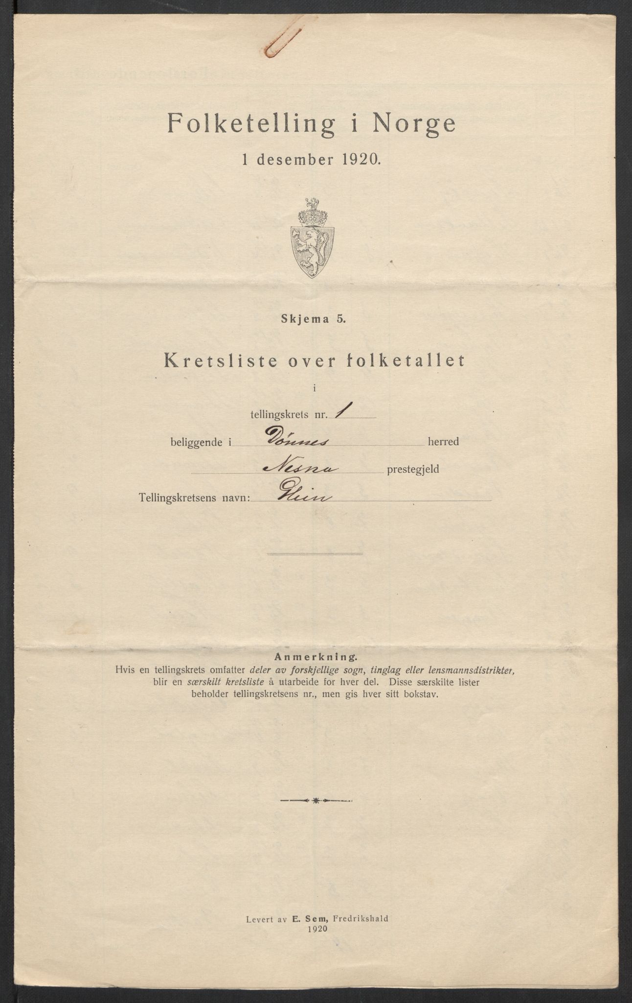 SAT, 1920 census for Dønnes, 1920, p. 6