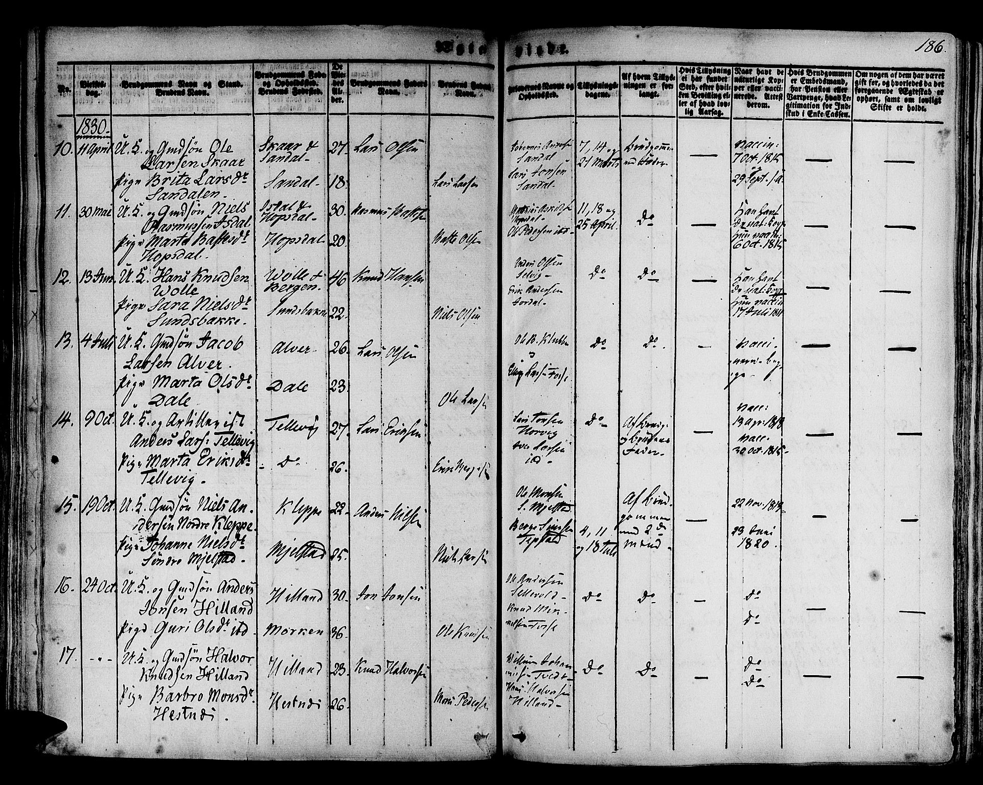 Hamre sokneprestembete, SAB/A-75501/H/Ha/Haa/Haaa/L0011: Parish register (official) no. A 11, 1826-1834, p. 186