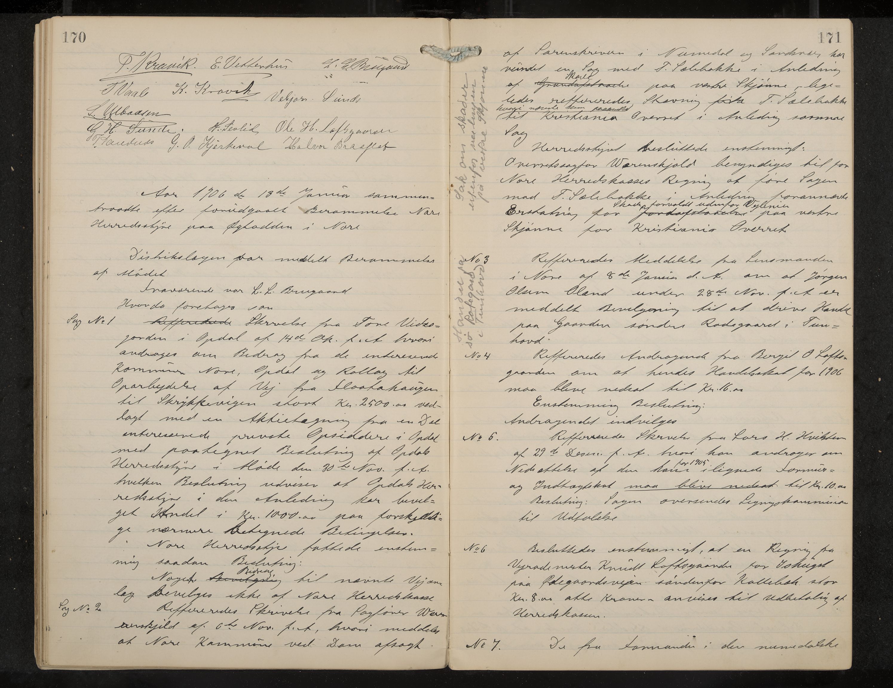 Nore formannskap og sentraladministrasjon, IKAK/0633021-2/A/Aa/L0001: Møtebok, 1901-1911, p. 170-171