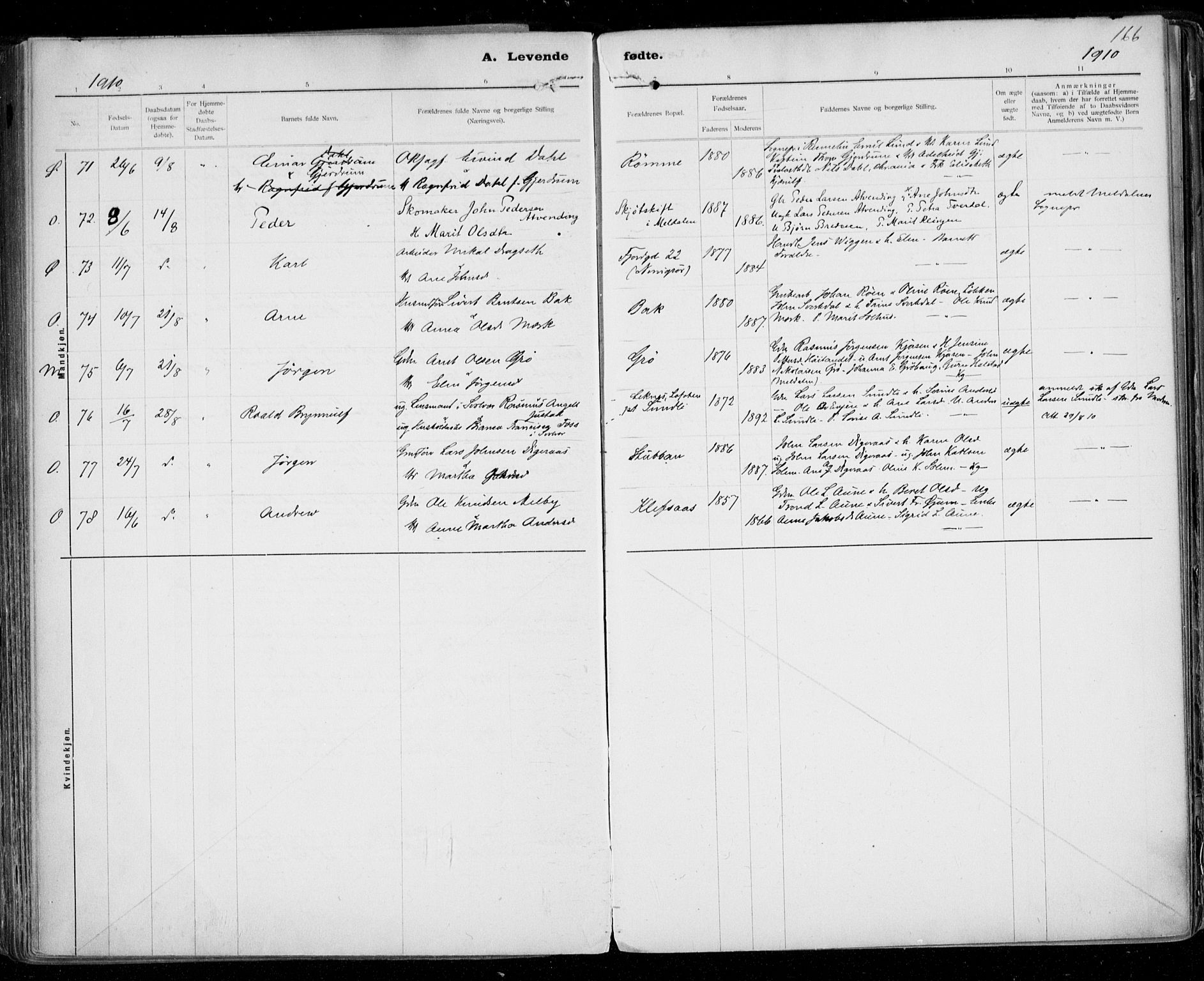 Ministerialprotokoller, klokkerbøker og fødselsregistre - Sør-Trøndelag, AV/SAT-A-1456/668/L0811: Parish register (official) no. 668A11, 1894-1913, p. 166