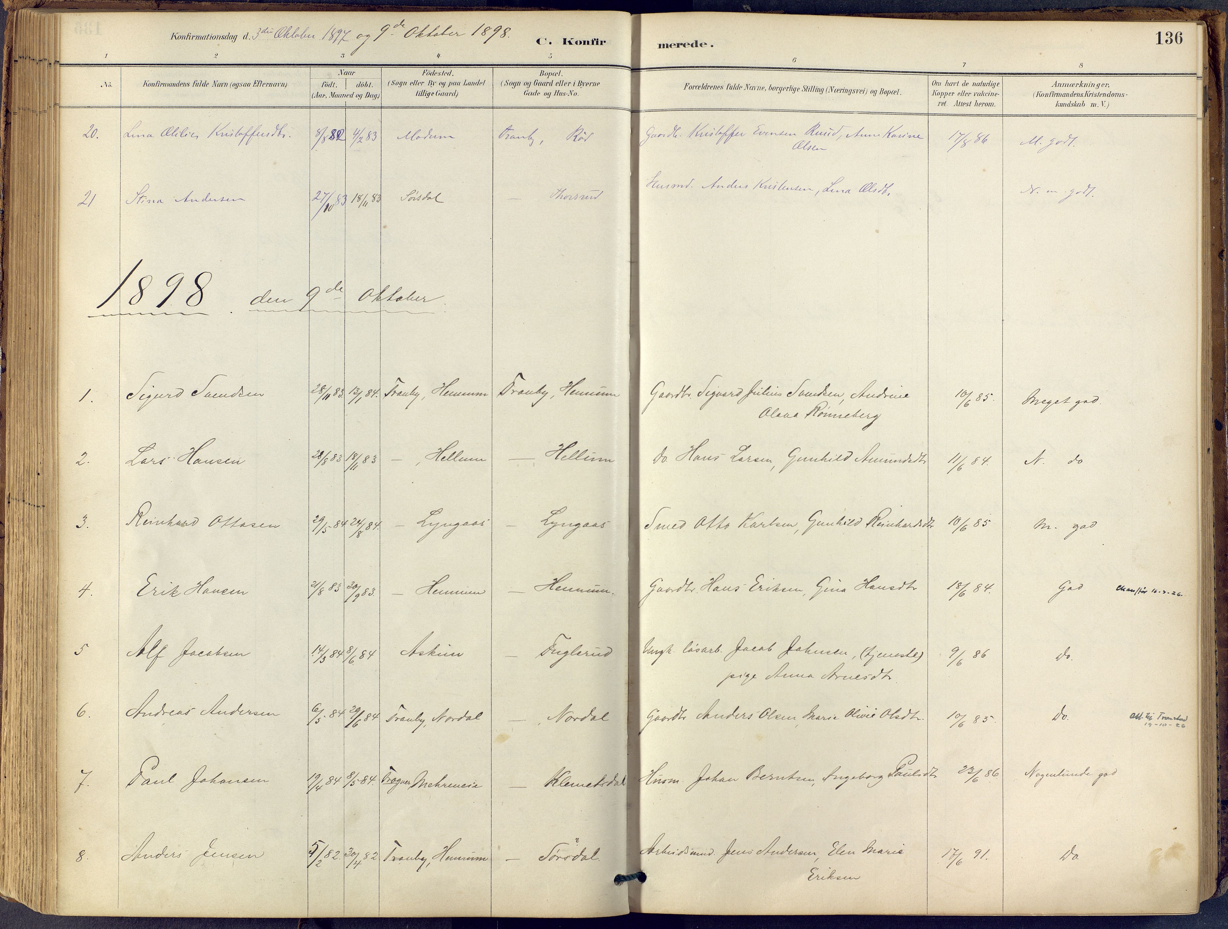 Lier kirkebøker, SAKO/A-230/F/Fb/L0001: Parish register (official) no. II 1, 1883-1910, p. 136