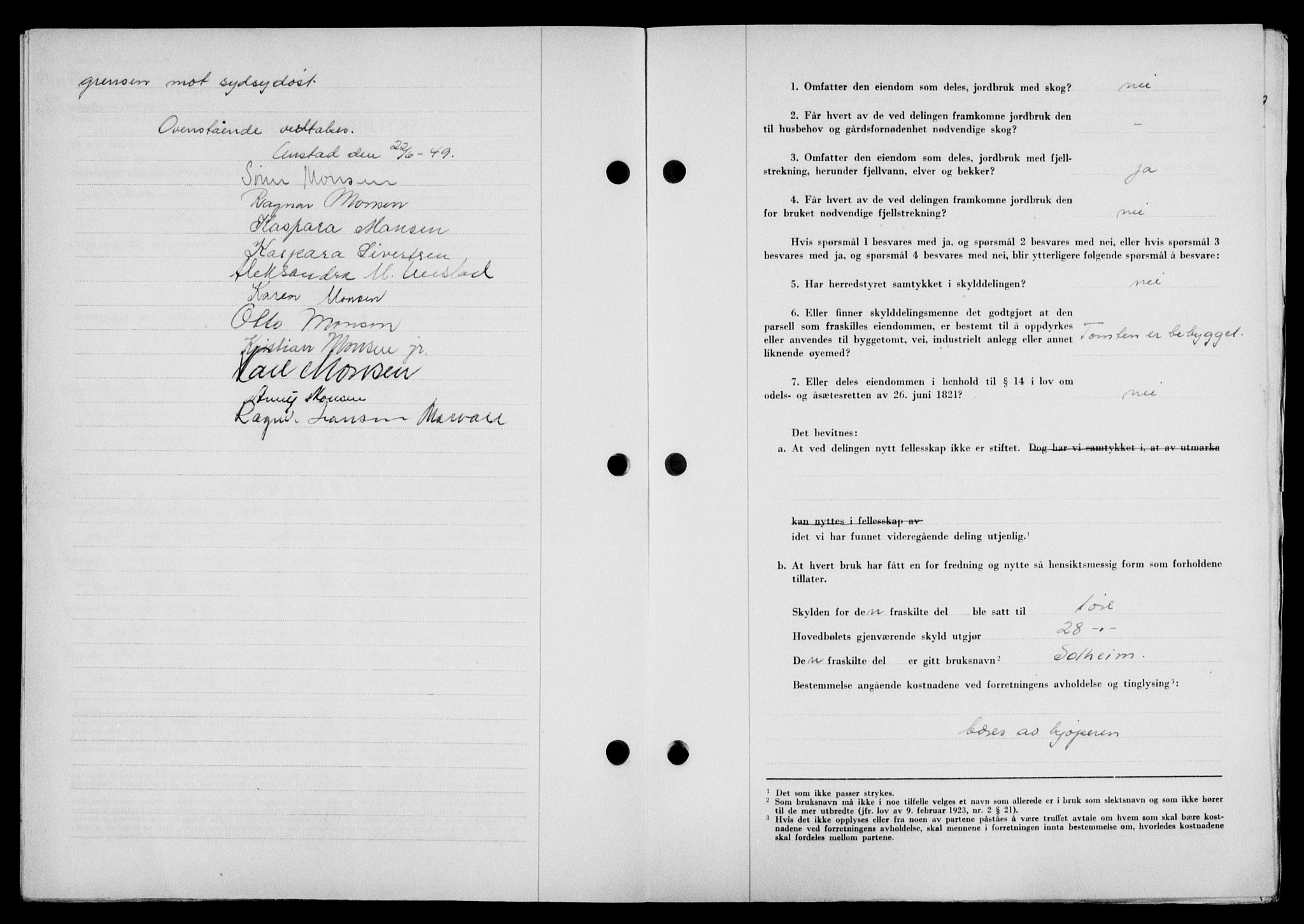 Lofoten sorenskriveri, SAT/A-0017/1/2/2C/L0022a: Mortgage book no. 22a, 1949-1950, Diary no: : 2487/1949
