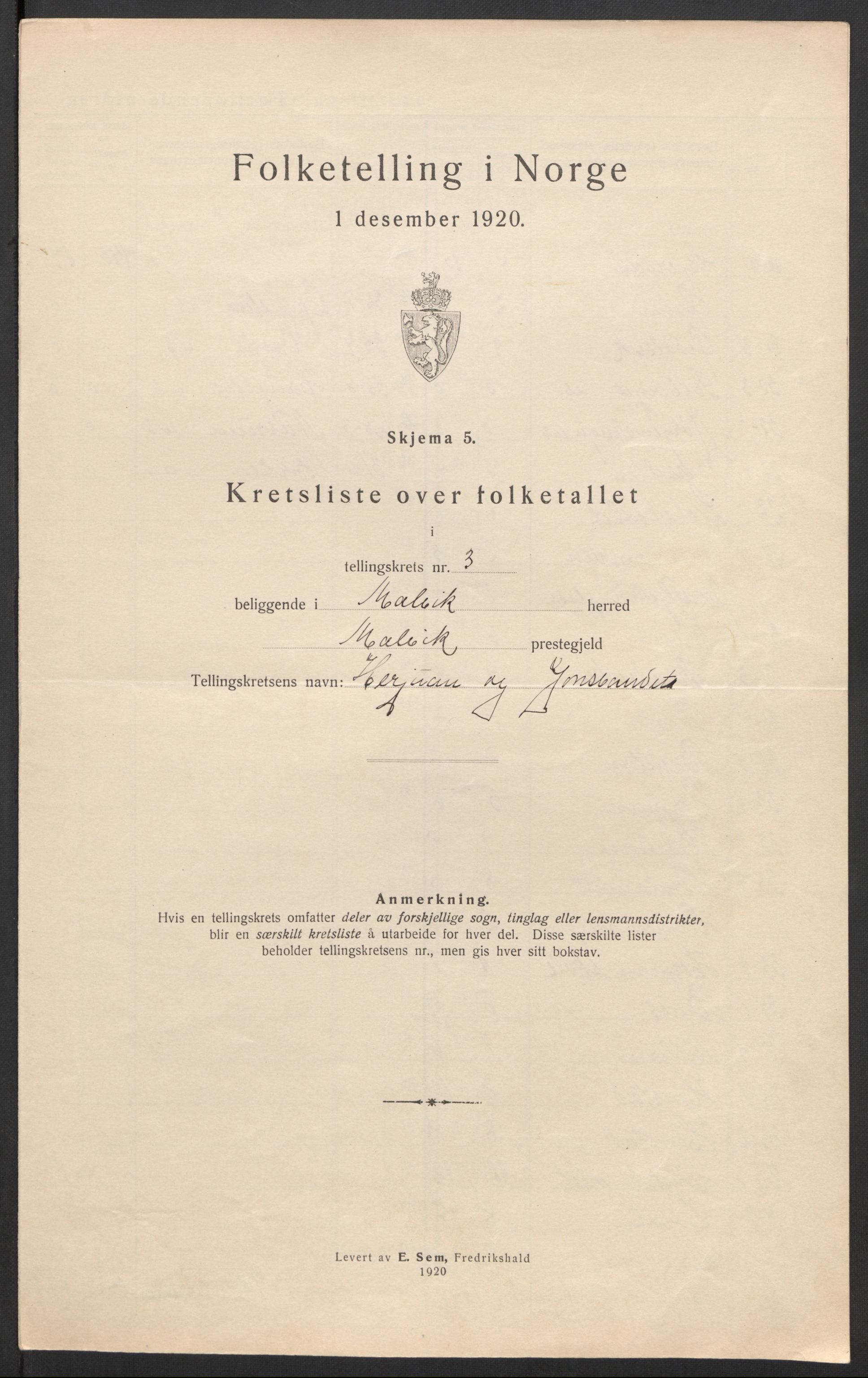 SAT, 1920 census for Malvik, 1920, p. 16