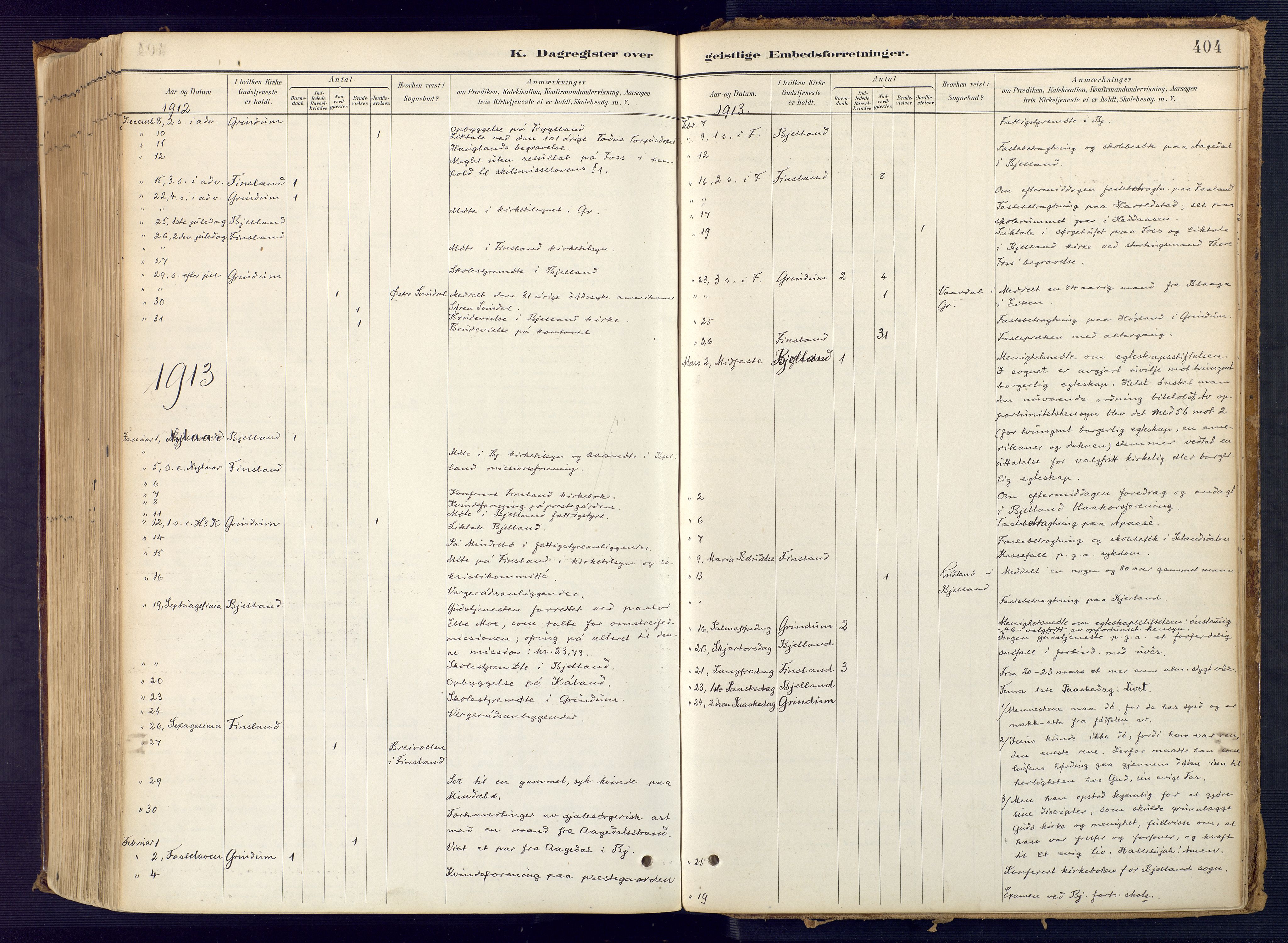 Bjelland sokneprestkontor, SAK/1111-0005/F/Fa/Faa/L0004: Parish register (official) no. A 4, 1887-1923, p. 404