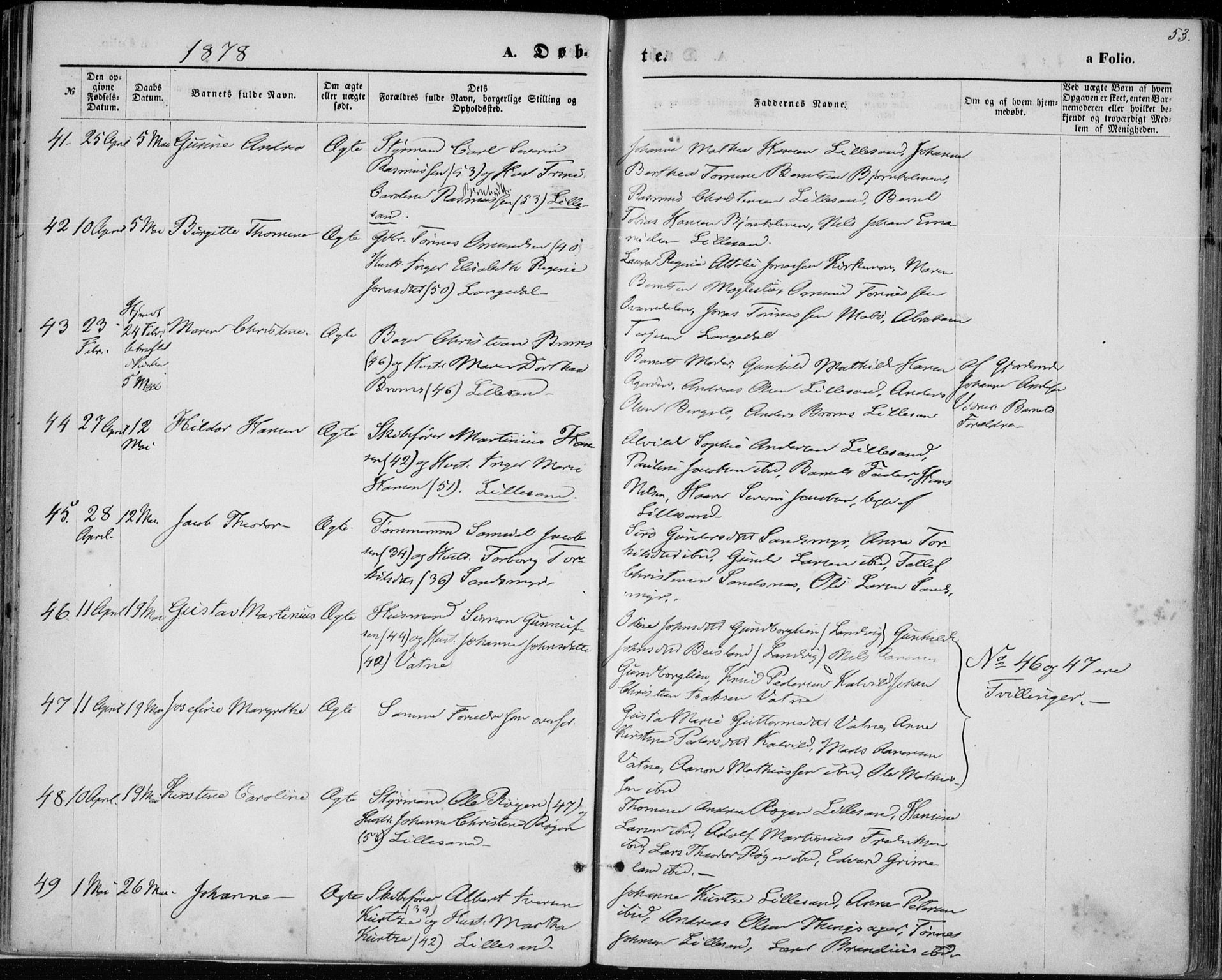 Vestre Moland sokneprestkontor, AV/SAK-1111-0046/F/Fa/Fab/L0008: Parish register (official) no. A 8, 1873-1883, p. 53