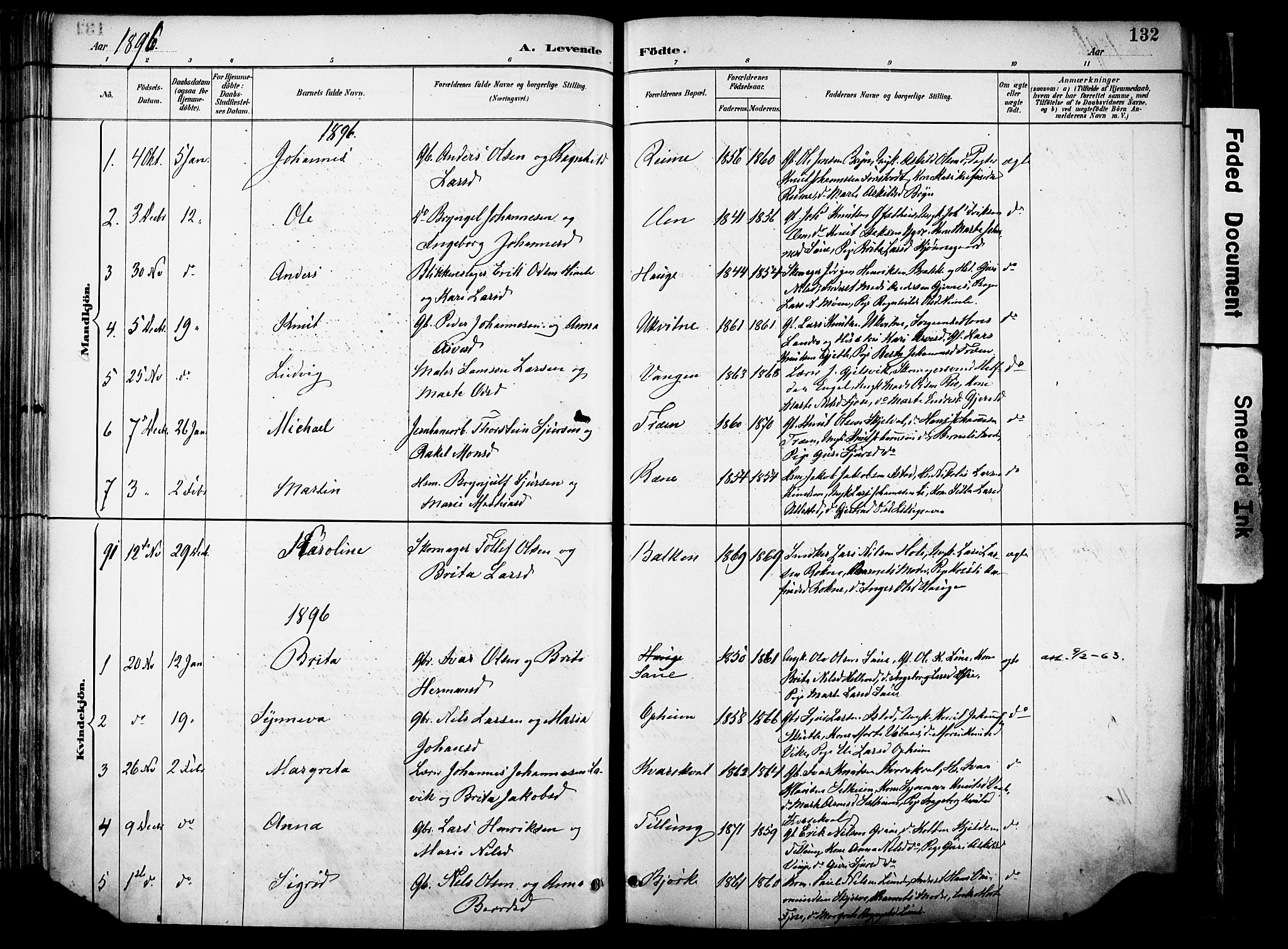 Voss sokneprestembete, SAB/A-79001/H/Haa: Parish register (official) no. A 21, 1887-1903, p. 132