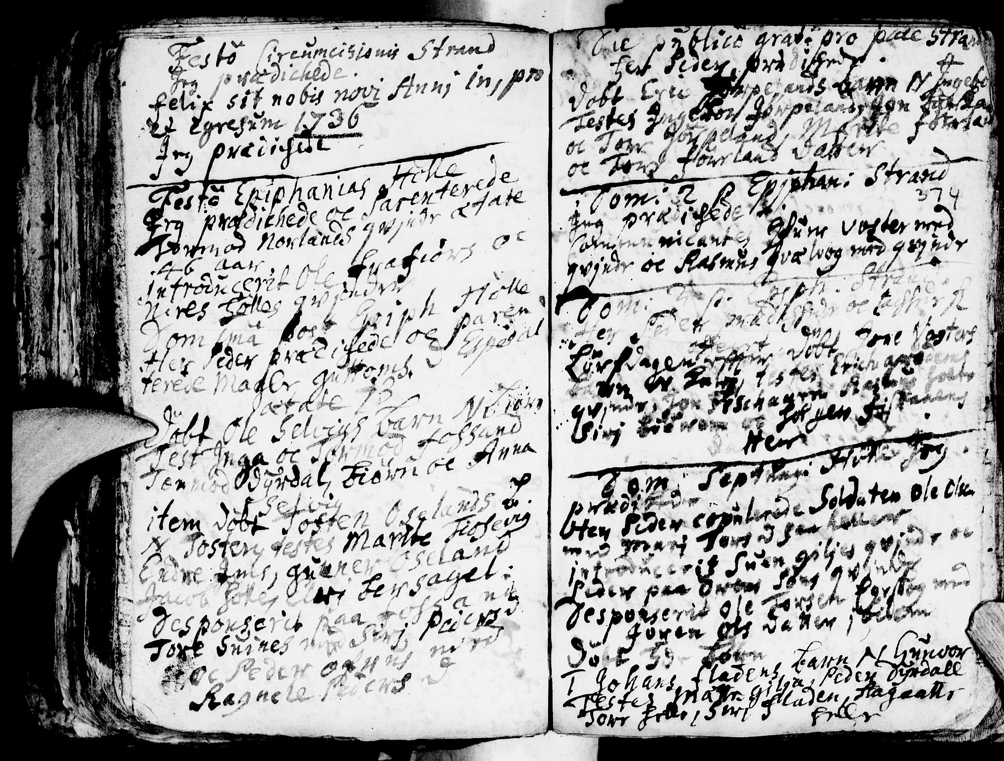 Strand sokneprestkontor, SAST/A-101828/H/Ha/Haa/L0001: Parish register (official) no. A 1, 1702-1745, p. 374