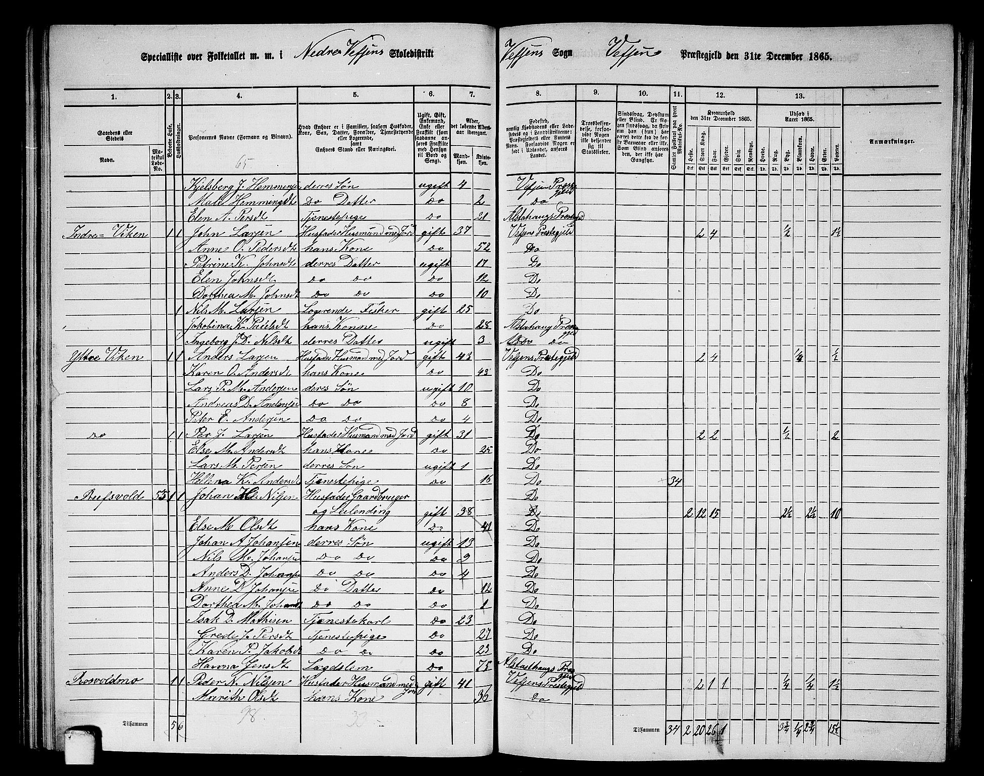 RA, 1865 census for Vefsn, 1865, p. 65