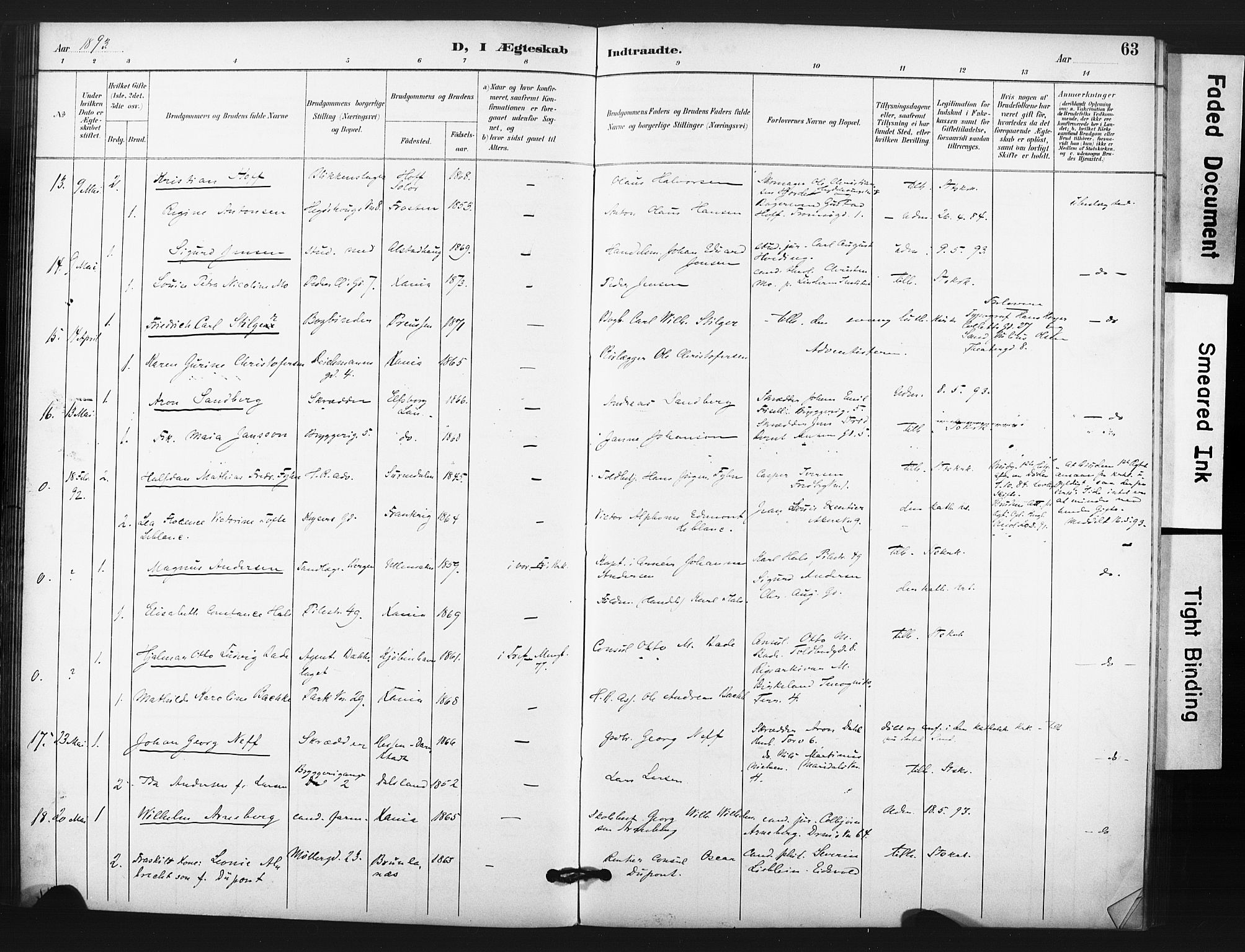 Trefoldighet prestekontor Kirkebøker, AV/SAO-A-10882/F/Fg/L0001: Parish register (official) no. VII 1, 1892-1923, p. 63