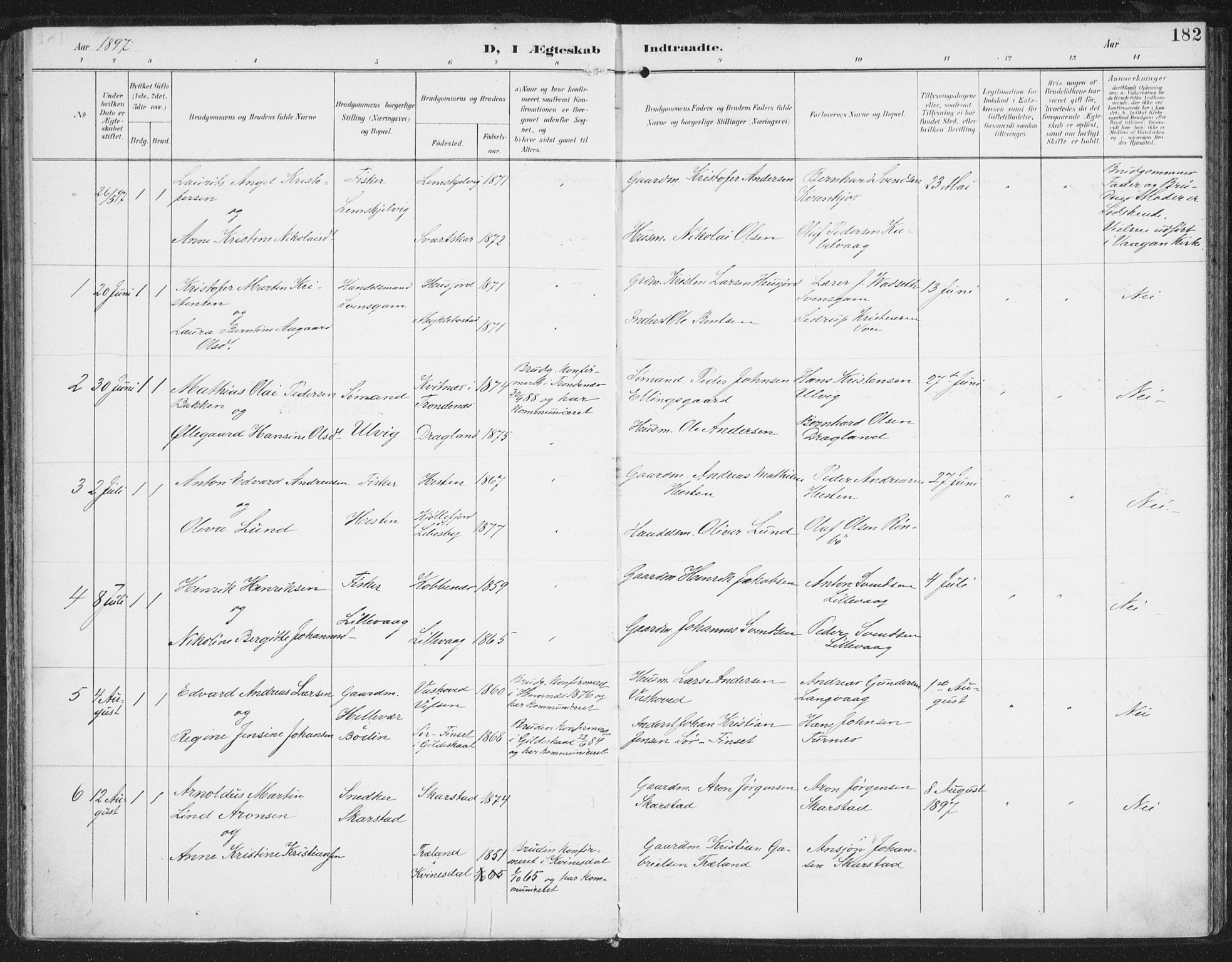 Ministerialprotokoller, klokkerbøker og fødselsregistre - Nordland, AV/SAT-A-1459/872/L1036: Parish register (official) no. 872A11, 1897-1913, p. 182