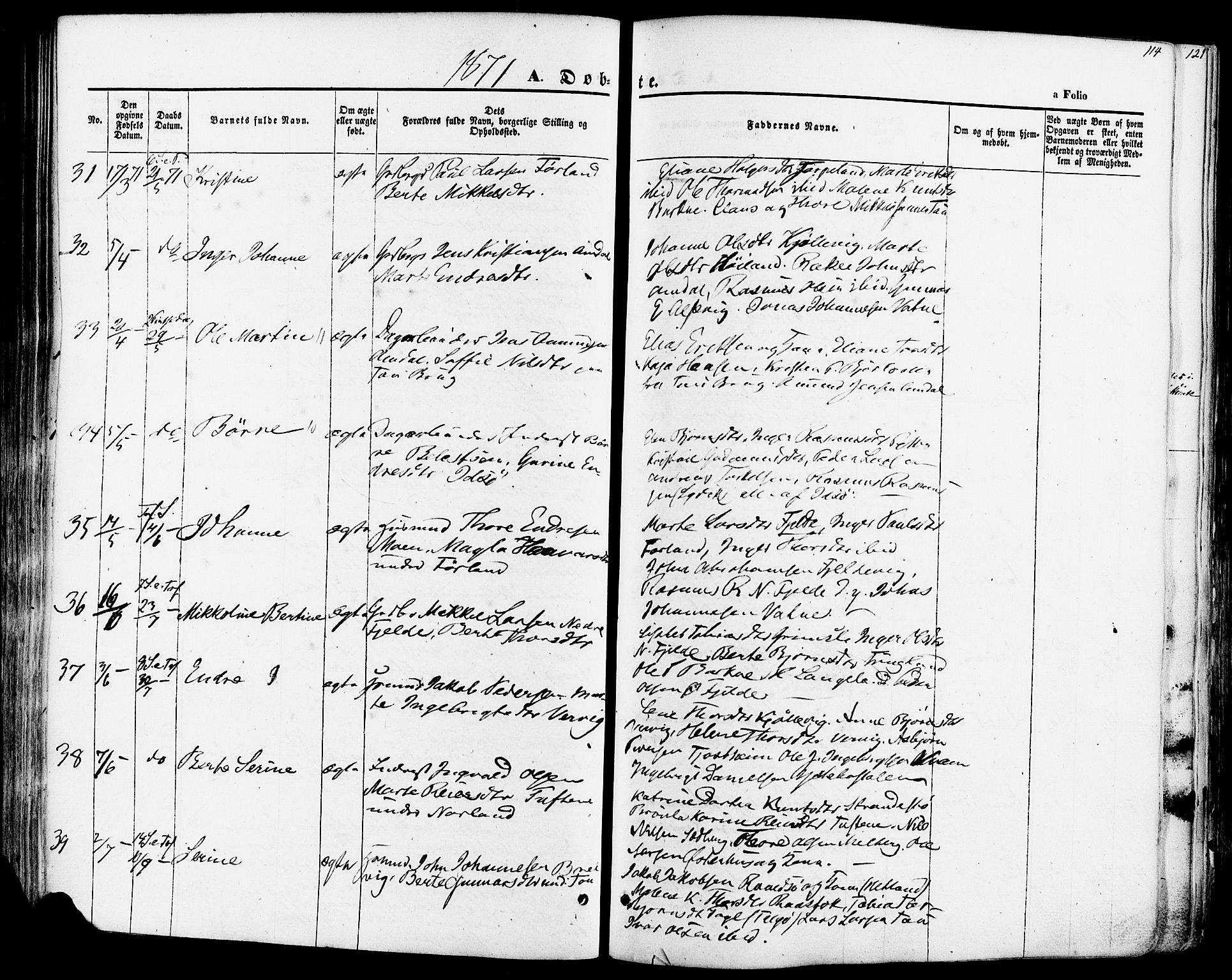 Strand sokneprestkontor, AV/SAST-A-101828/H/Ha/Haa/L0007: Parish register (official) no. A 7, 1855-1881, p. 114