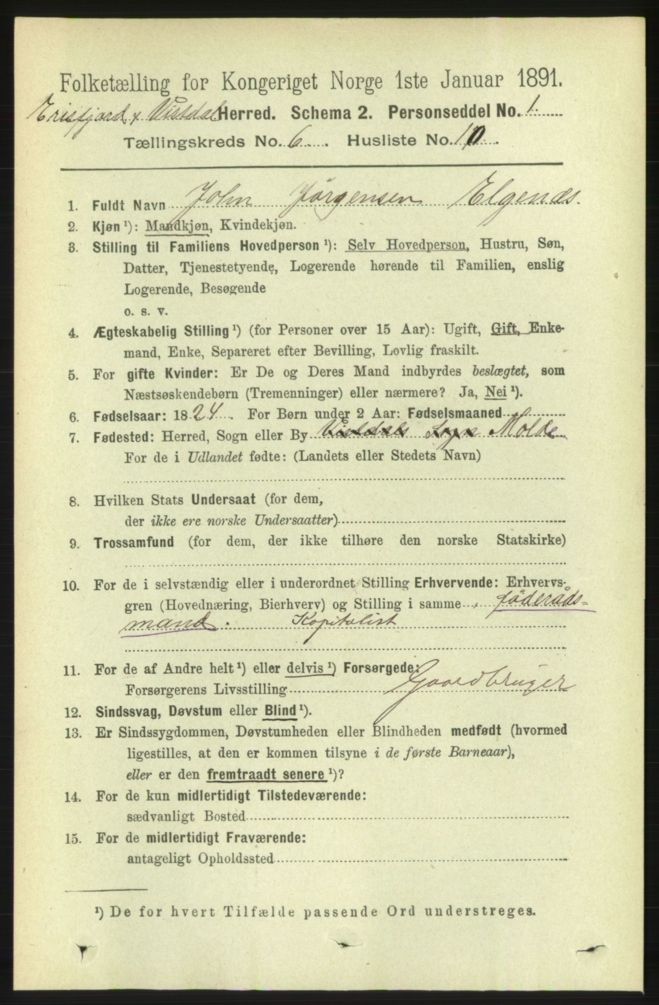 RA, 1891 census for 1542 Eresfjord og Vistdal, 1891, p. 1587