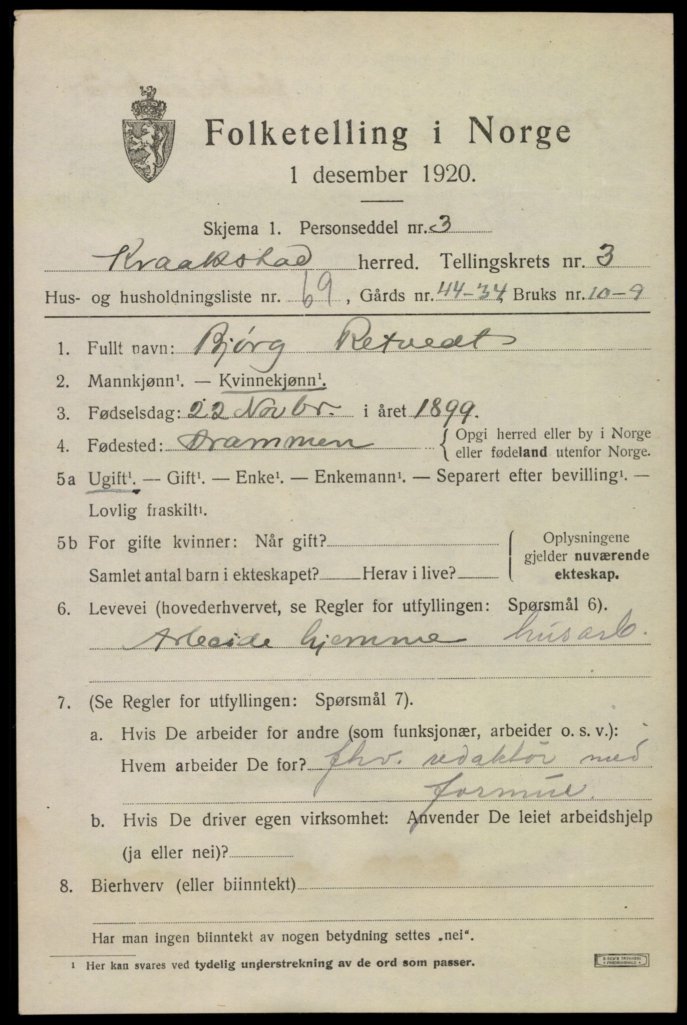 SAO, 1920 census for Kråkstad, 1920, p. 4159