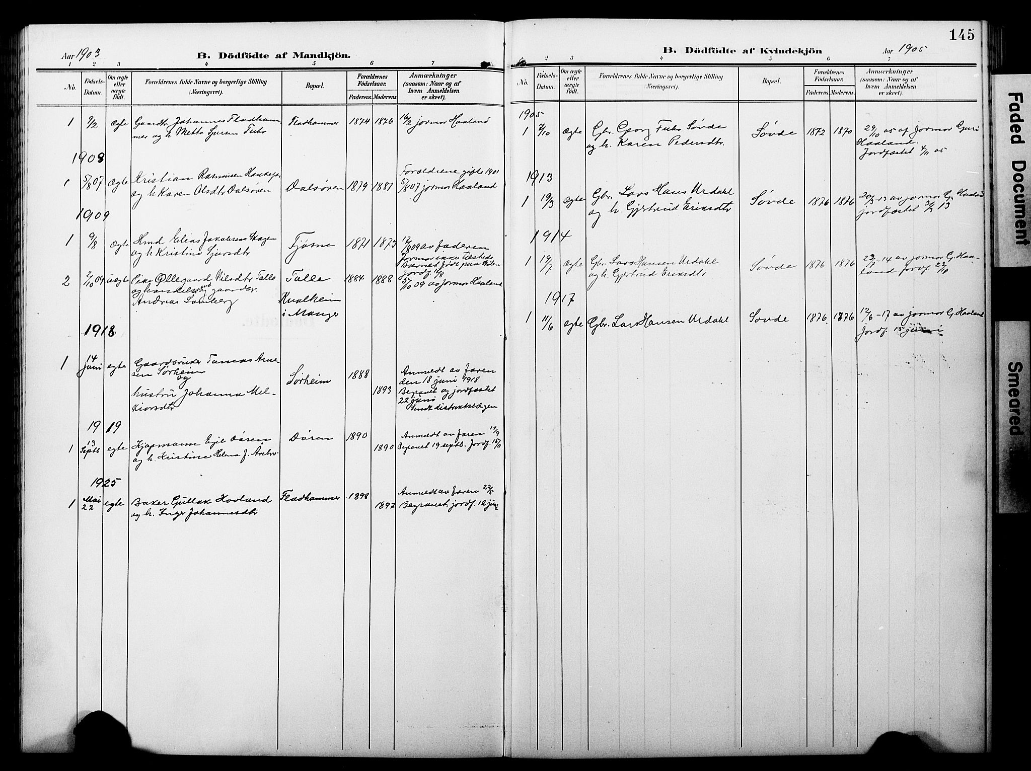 Luster sokneprestembete, AV/SAB-A-81101/H/Hab/Haba/L0001: Parish register (copy) no. A 1, 1903-1930, p. 145