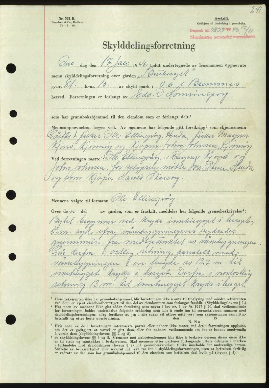 Nordmøre sorenskriveri, AV/SAT-A-4132/1/2/2Ca: Mortgage book no. A103, 1946-1947, Diary no: : 2333/1946