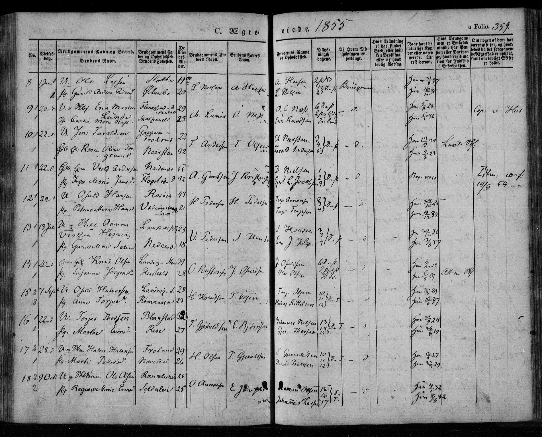 Øyestad sokneprestkontor, AV/SAK-1111-0049/F/Fa/L0014: Parish register (official) no. A 14, 1843-1856, p. 359