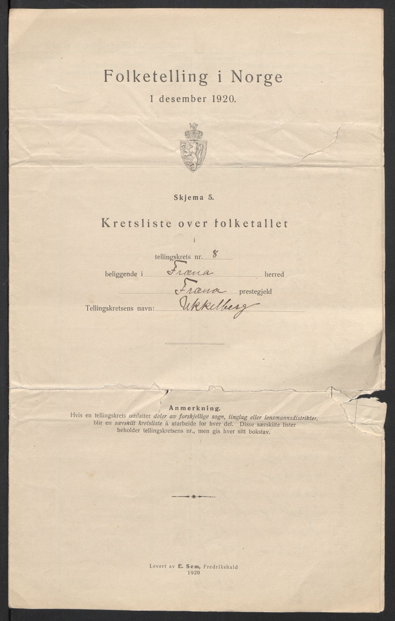SAT, 1920 census for Fræna, 1920, p. 27