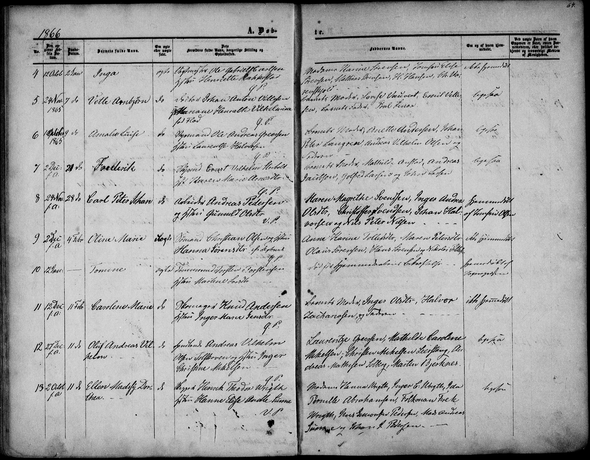 Porsgrunn kirkebøker , SAKO/A-104/F/Fa/L0007: Parish register (official) no. 7, 1858-1877, p. 64