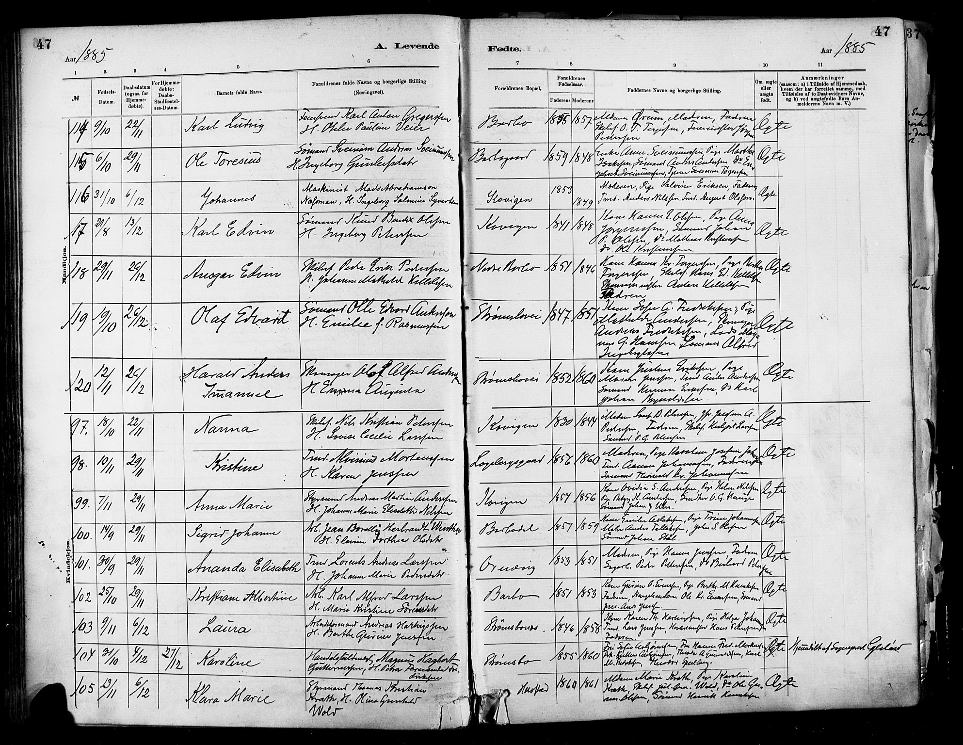 Barbu sokneprestkontor, AV/SAK-1111-0003/F/Fa/L0002: Parish register (official) no. A 2, 1883-1898, p. 47