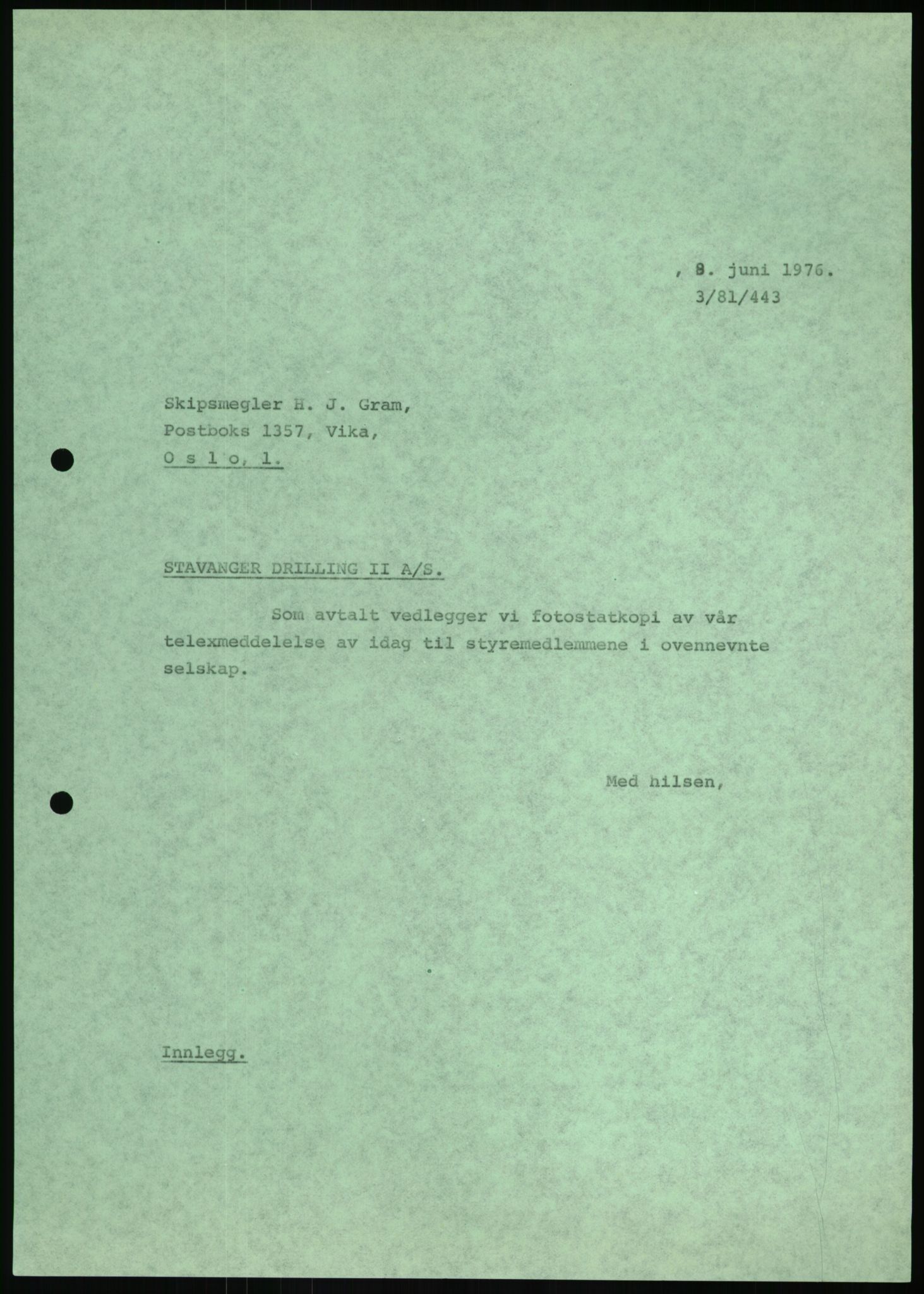 Pa 1503 - Stavanger Drilling AS, AV/SAST-A-101906/A/Ab/Abc/L0006: Styrekorrespondanse Stavanger Drilling II A/S, 1974-1977, p. 280